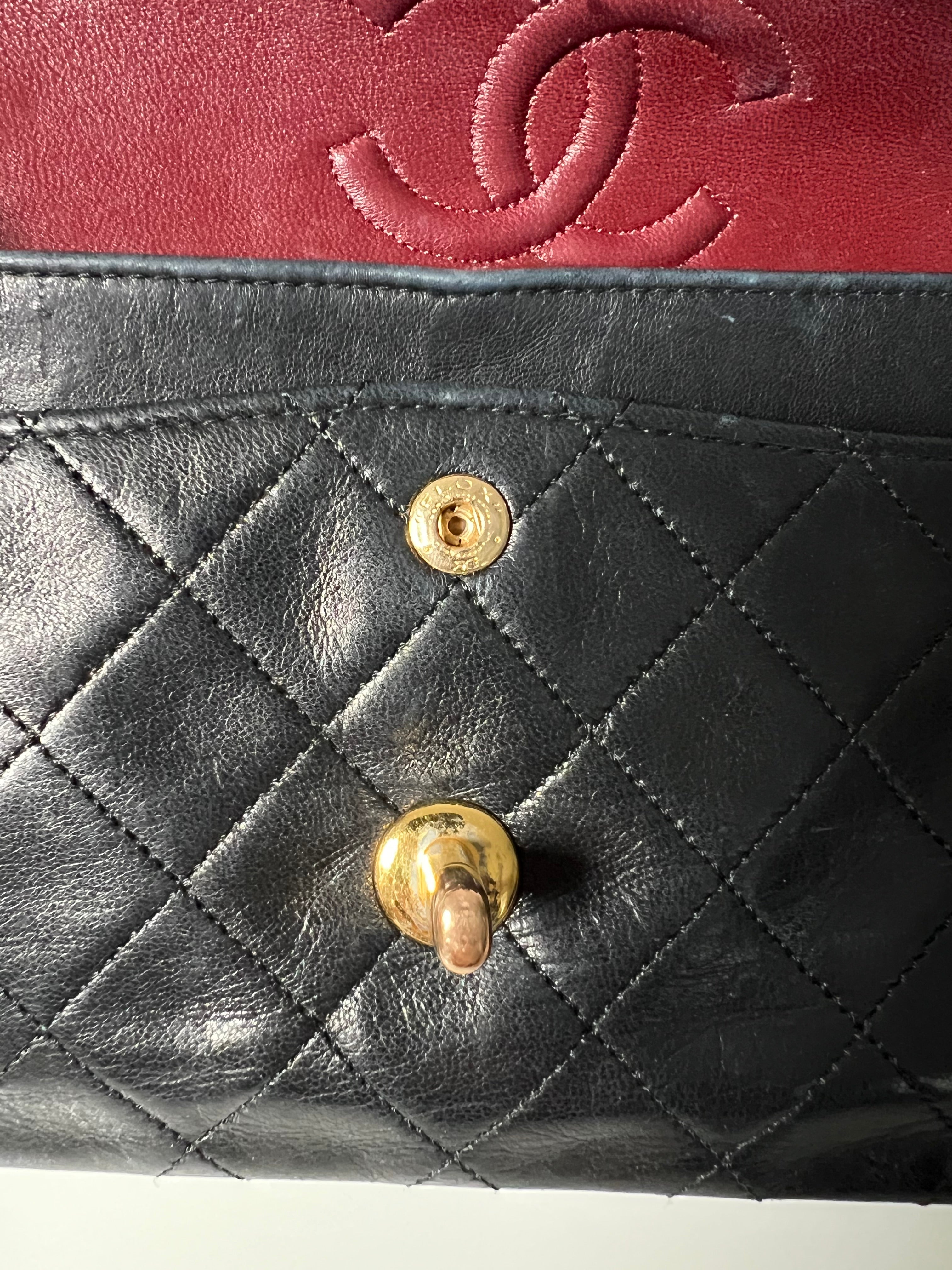 Vintage Black Lambskin Small Double Flap 24kt Gold Plated HW