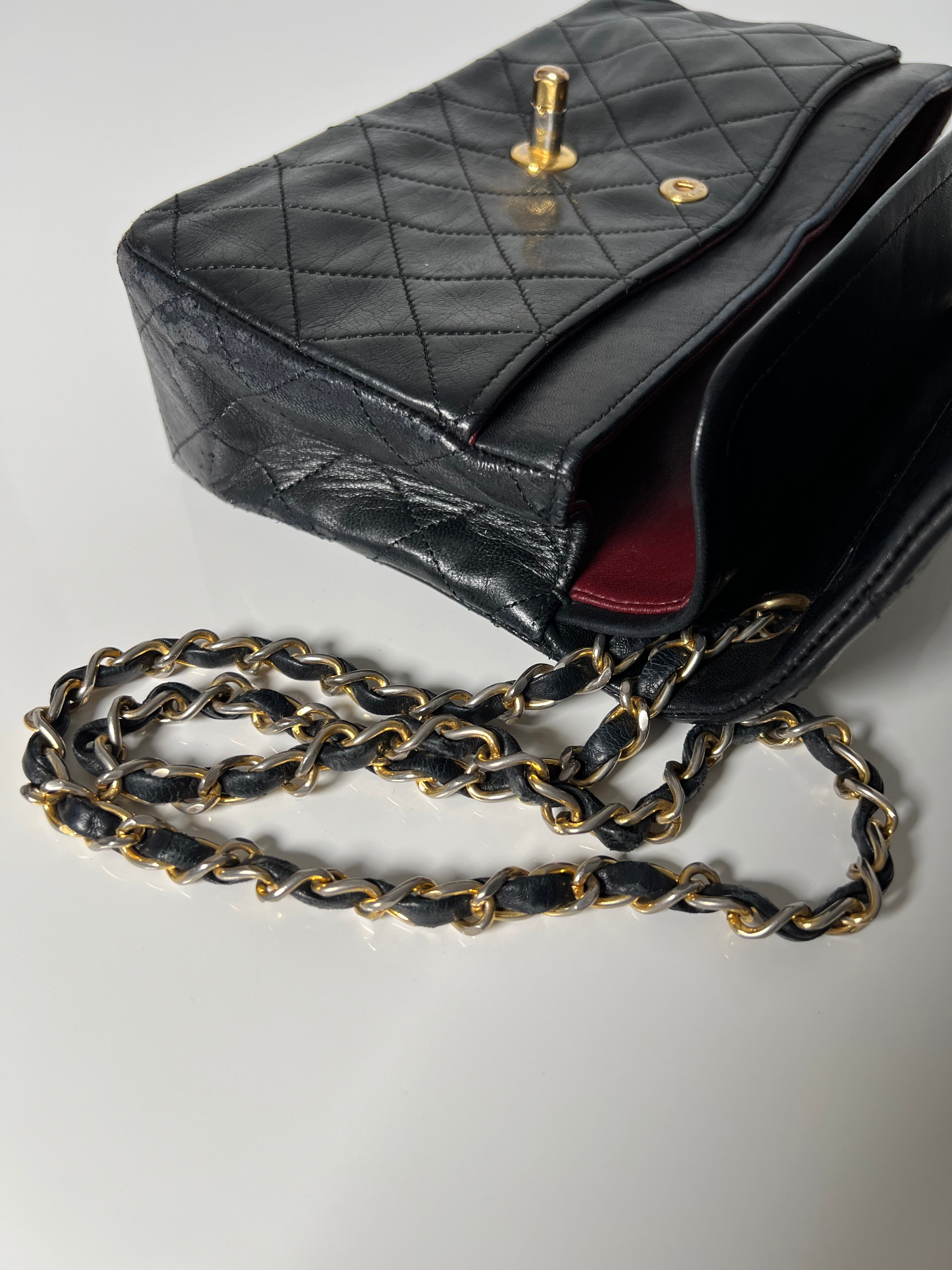 Vintage Black Lambskin Small Double Flap 24kt Gold Plated HW