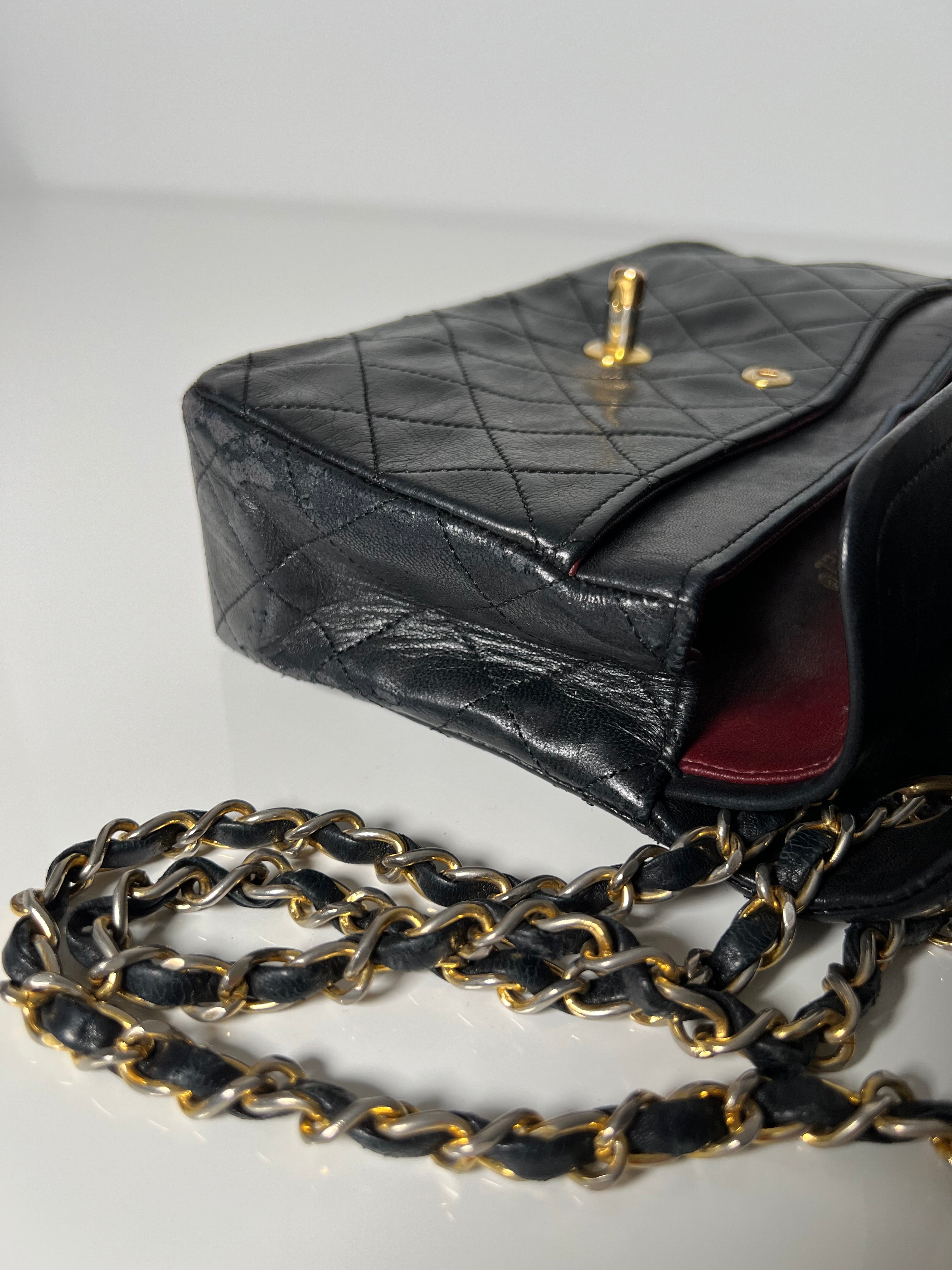 Vintage Black Lambskin Small Double Flap 24kt Gold Plated HW