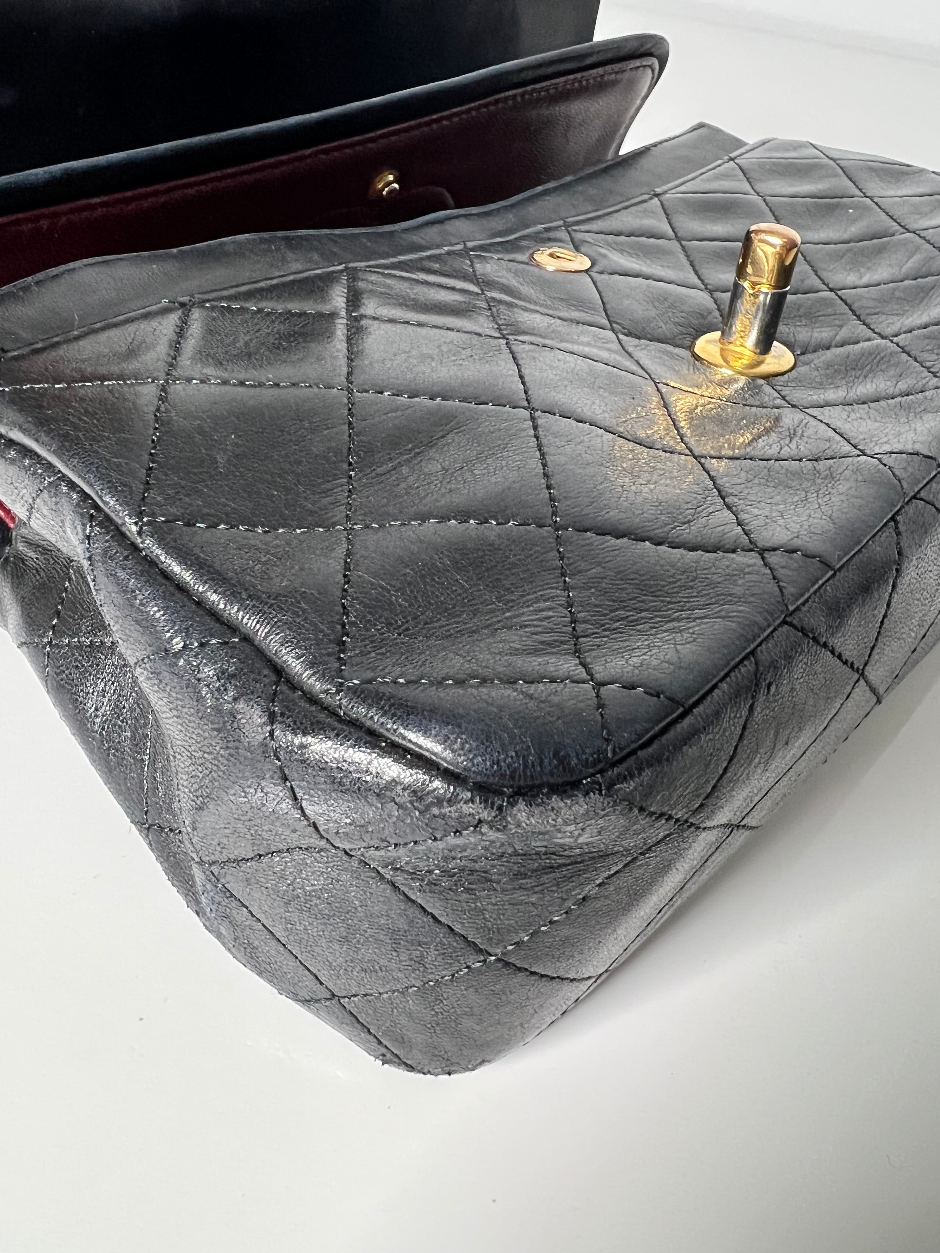 Vintage Black Lambskin Small Double Flap 24kt Gold Plated HW