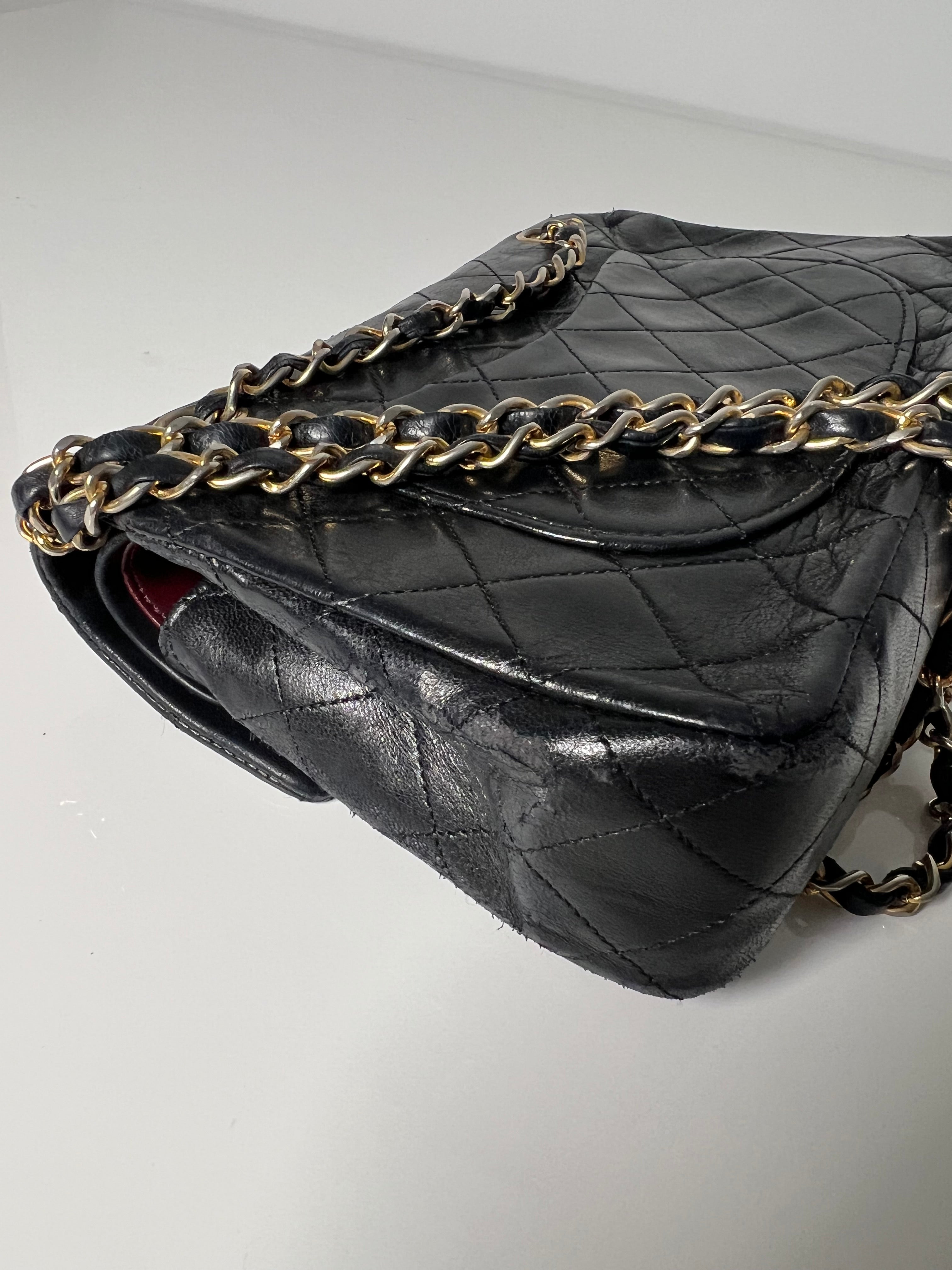 Vintage Black Lambskin Small Double Flap 24kt Gold Plated HW