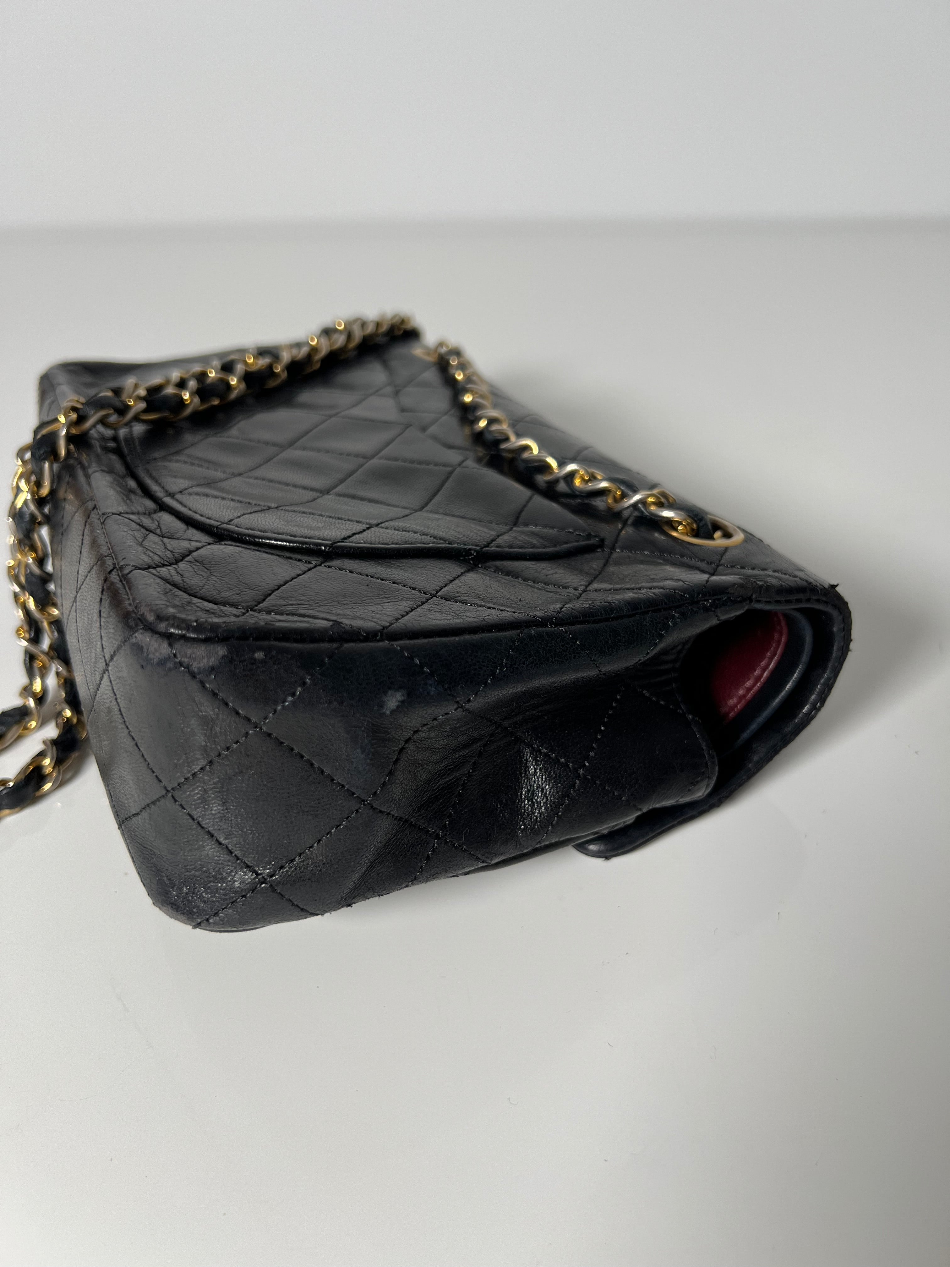 Vintage Black Lambskin Small Double Flap 24kt Gold Plated HW