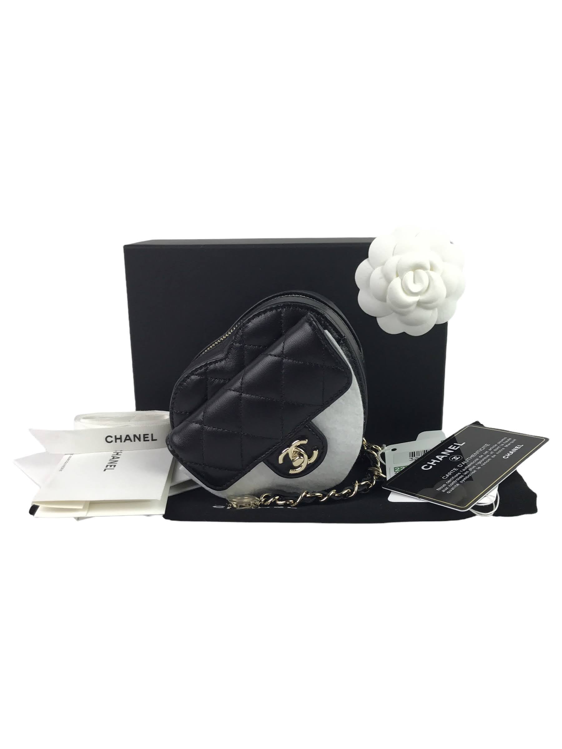 Black Quilted Lambskin Leather Mini Heart Belt Bag w/GHW