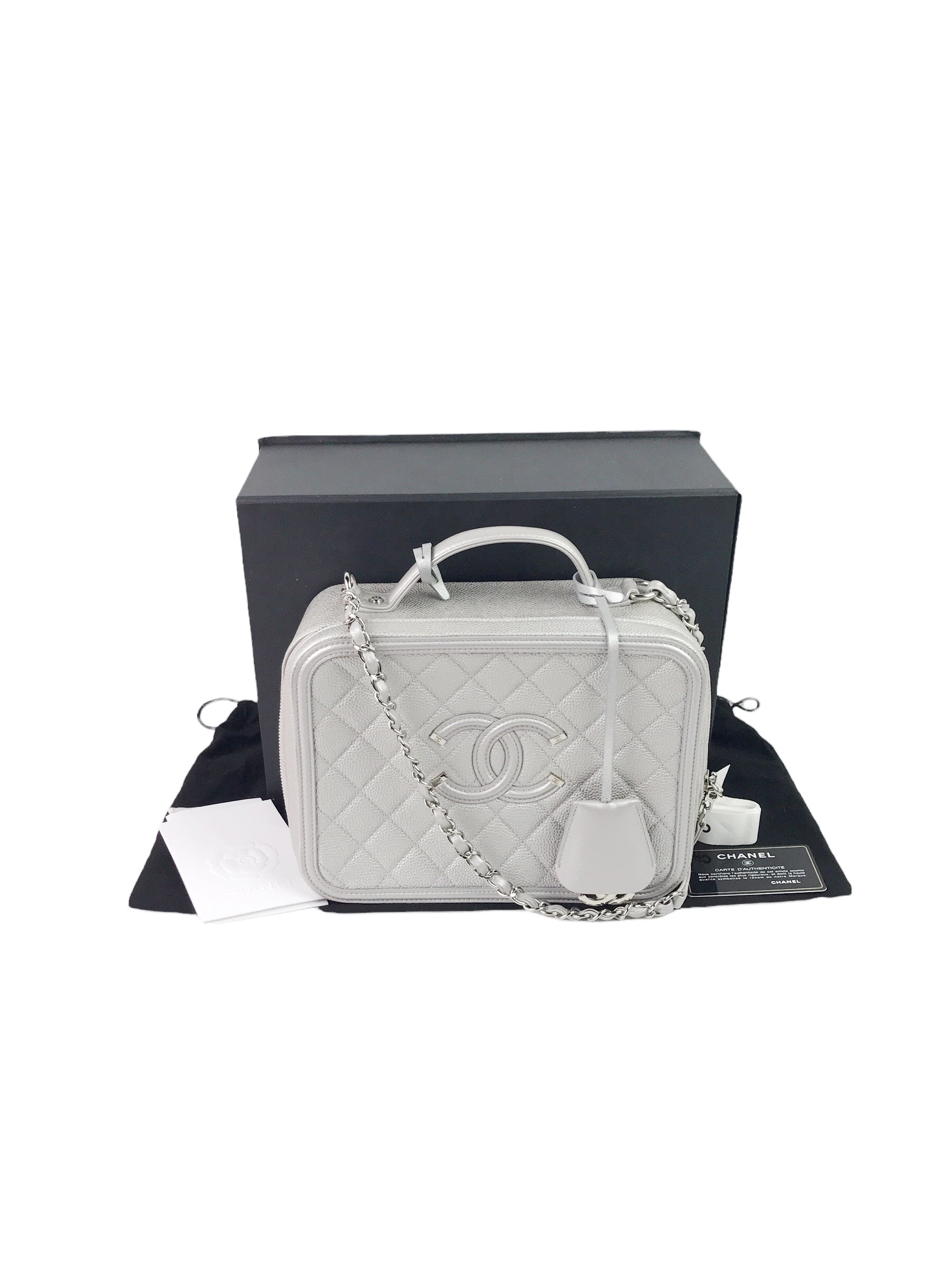 Caviar Silver Large CC Vanity Case Bag W/SHW