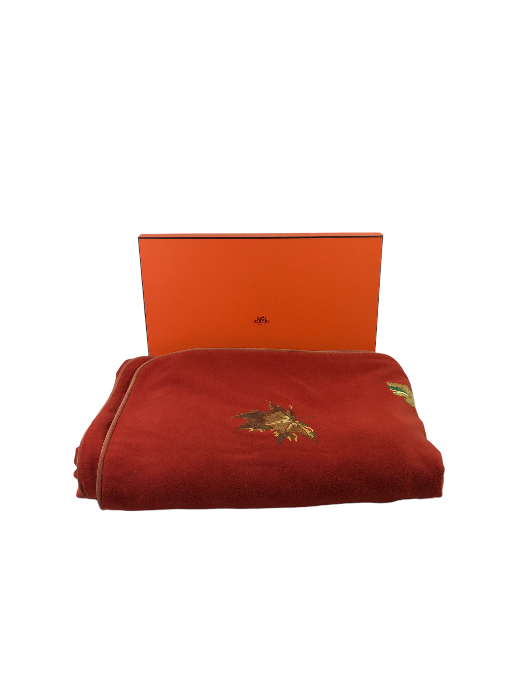 Vintage 80's-90's Exceptional Leaves Walk-In The Park Embroidered Plaid Wool/Cashmere Throw w/Suede Goatskin