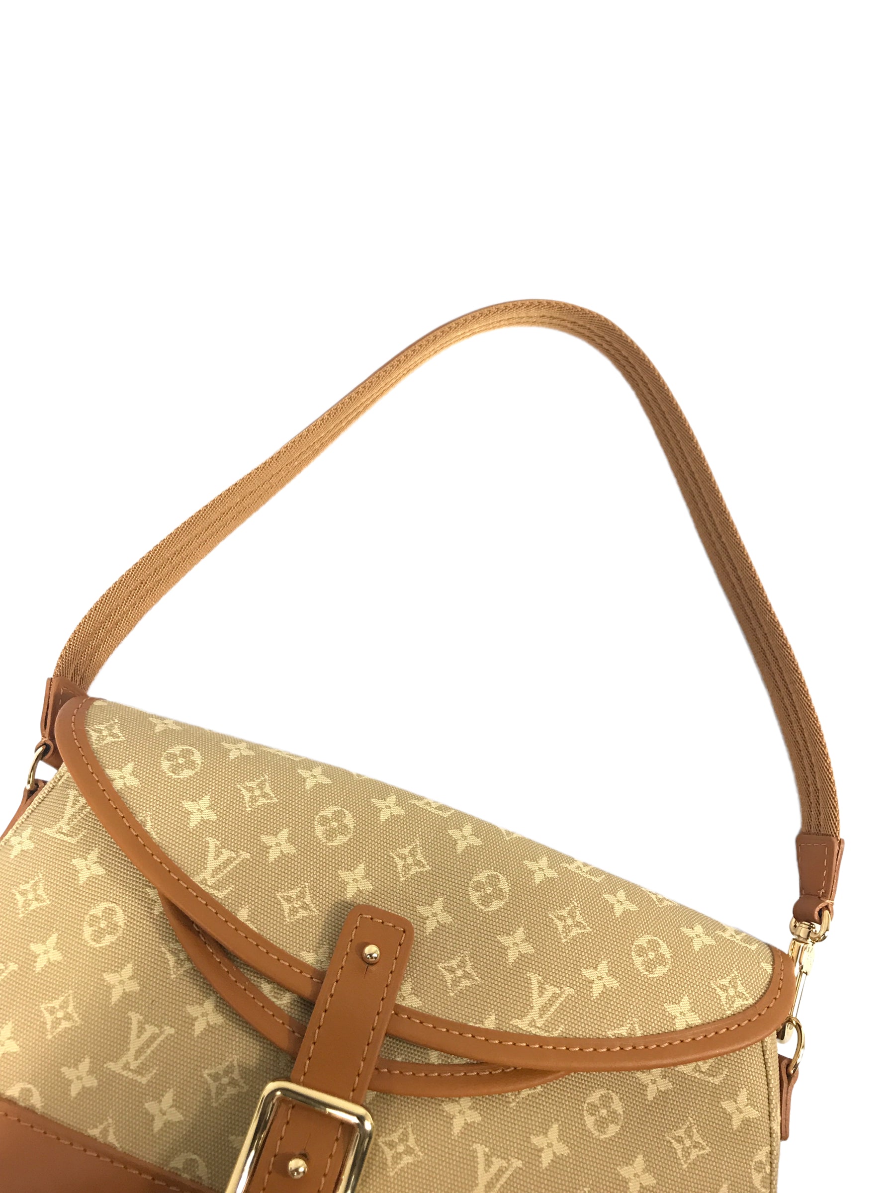 Vintage Beige Monogram Mini Lin Majorie Single Flap Shoulder Bag w/GHW