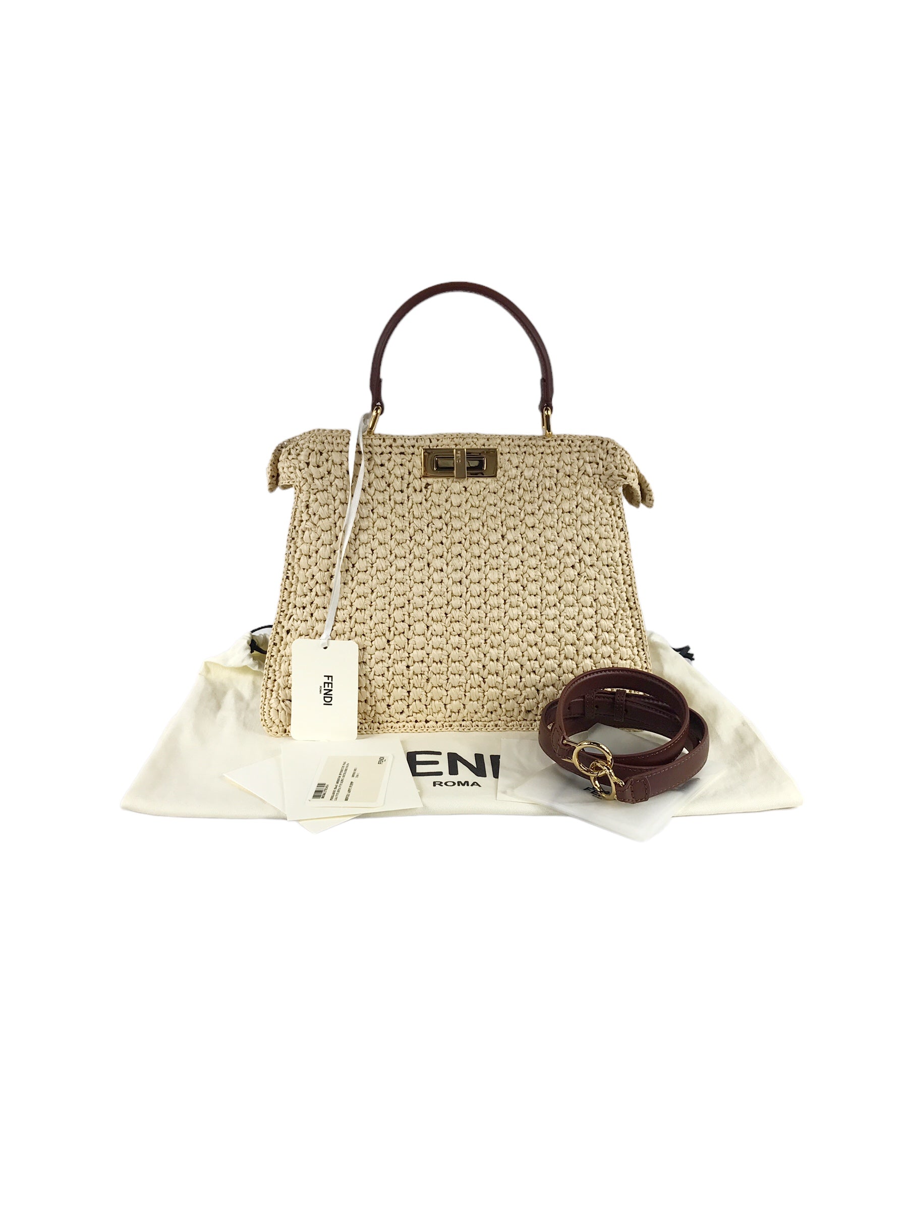 Woven Raffia Palm Medium ISeeU Peakaboo w/ Leather accents w/GHW