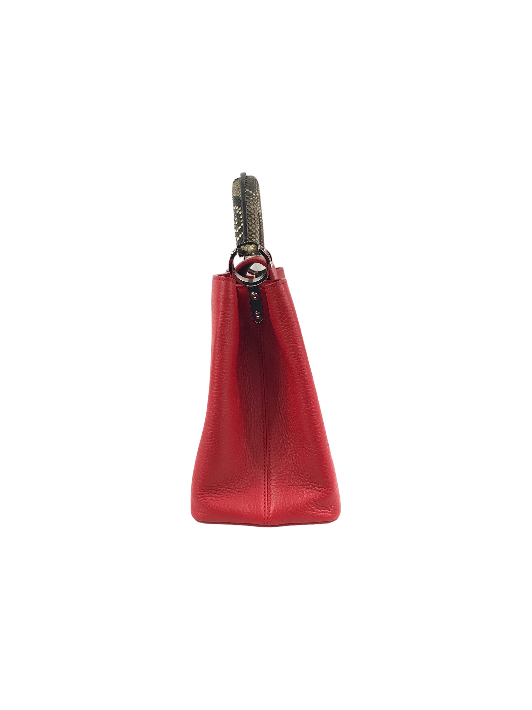 Red Grained Leather Capucines MM W/Python Handle
