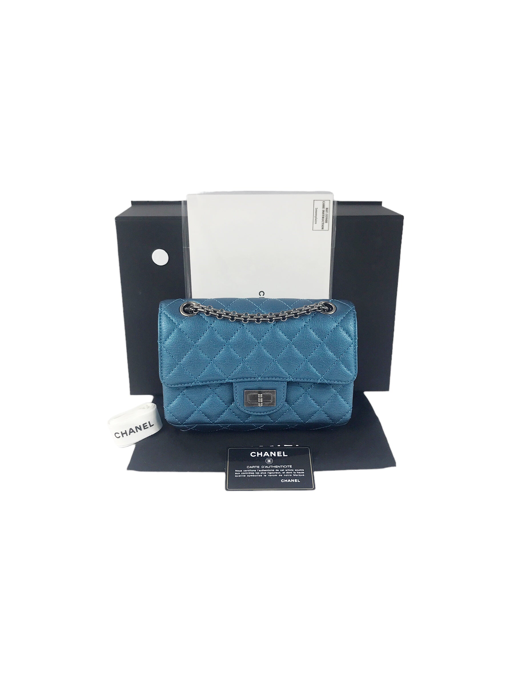 Blue Iridescent Quilted Mini Reissue W/RHW