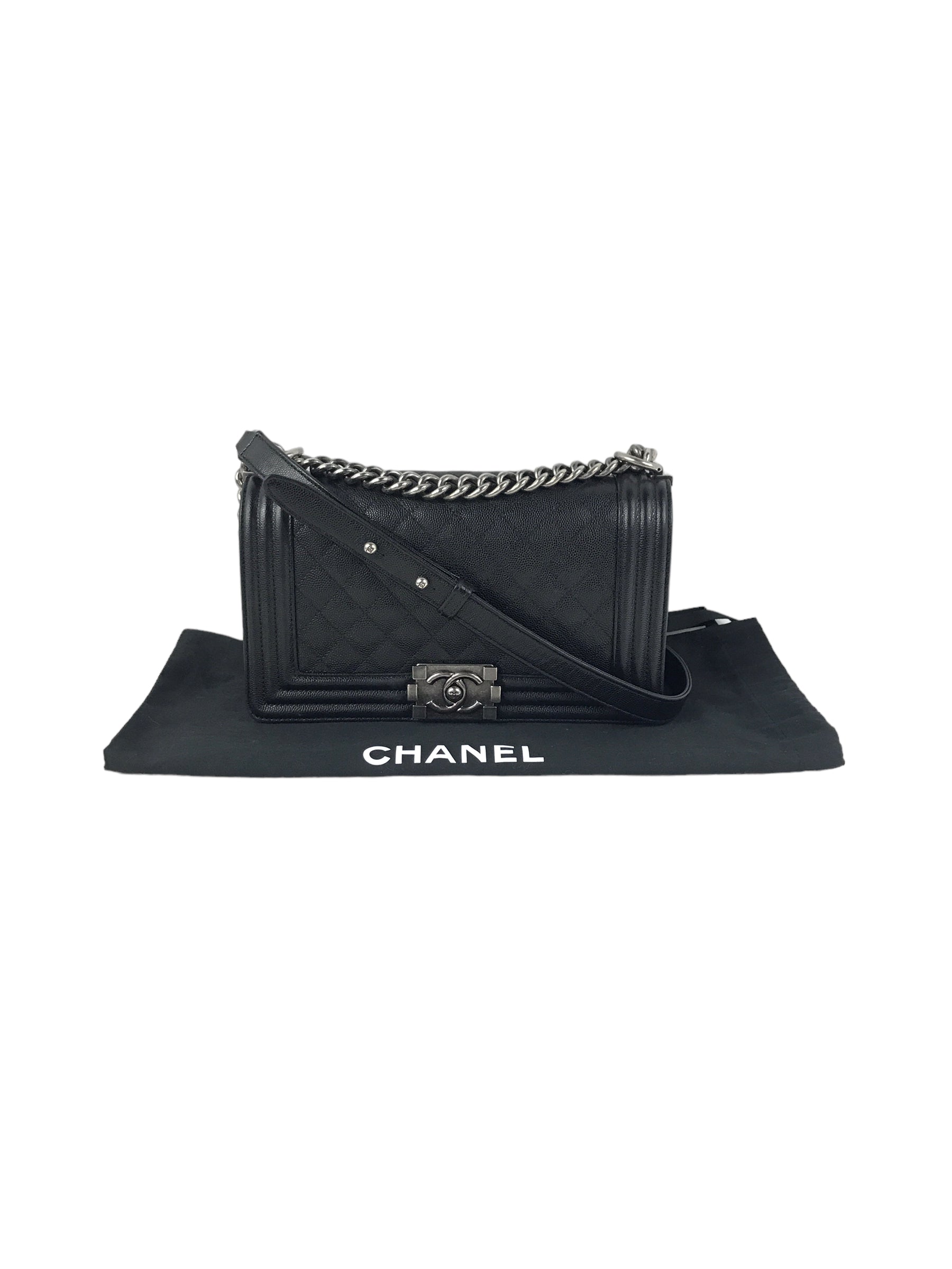 Black Caviar Quilted Old Medium Boy Bag W/RHW