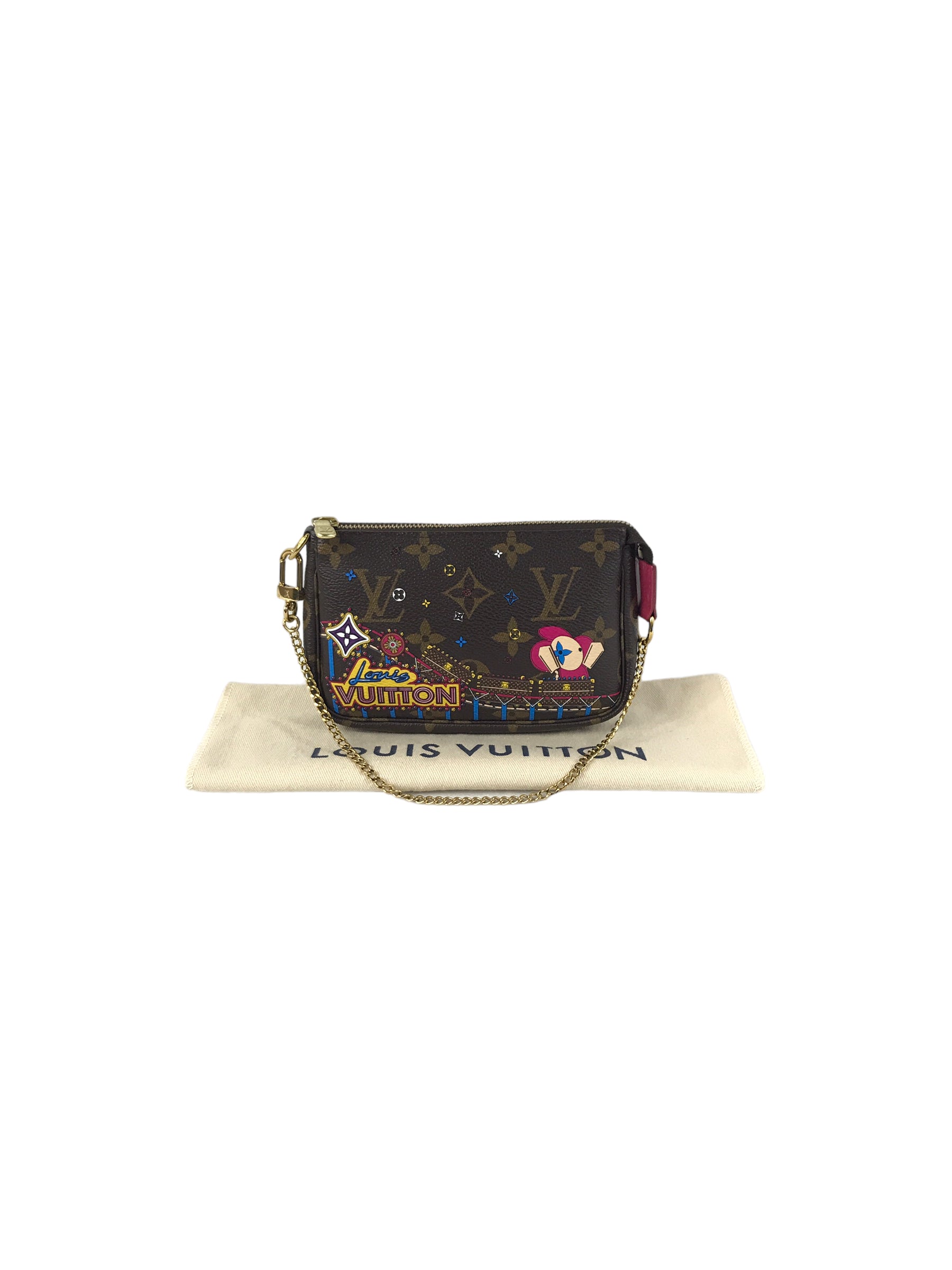 Monogram 2020 Christmas Animation Roller Coaster Mini Pochette Accessories Pivoine W/GHW