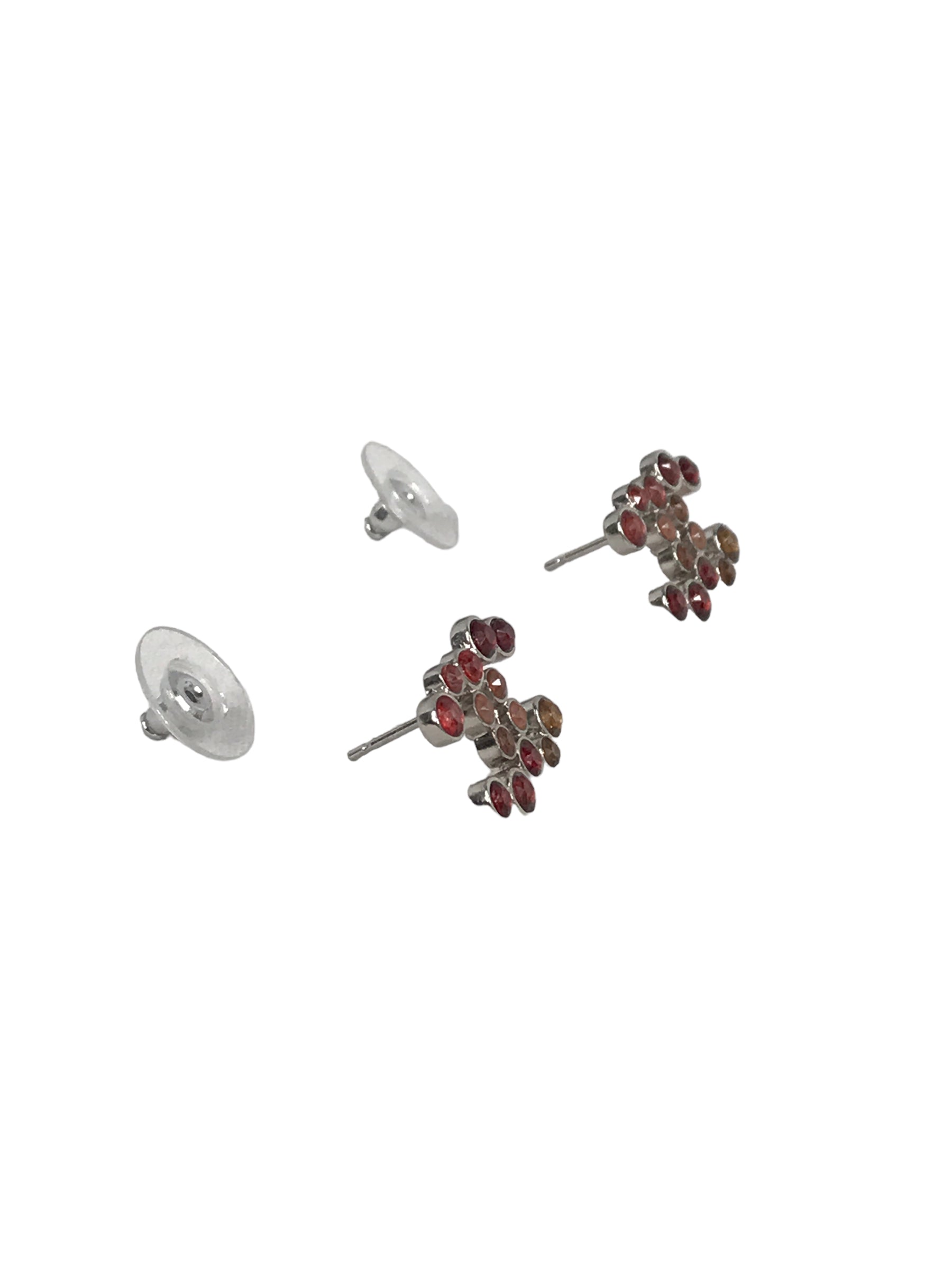 CC Red/Pink Crystal Stud Earrings W/SHW