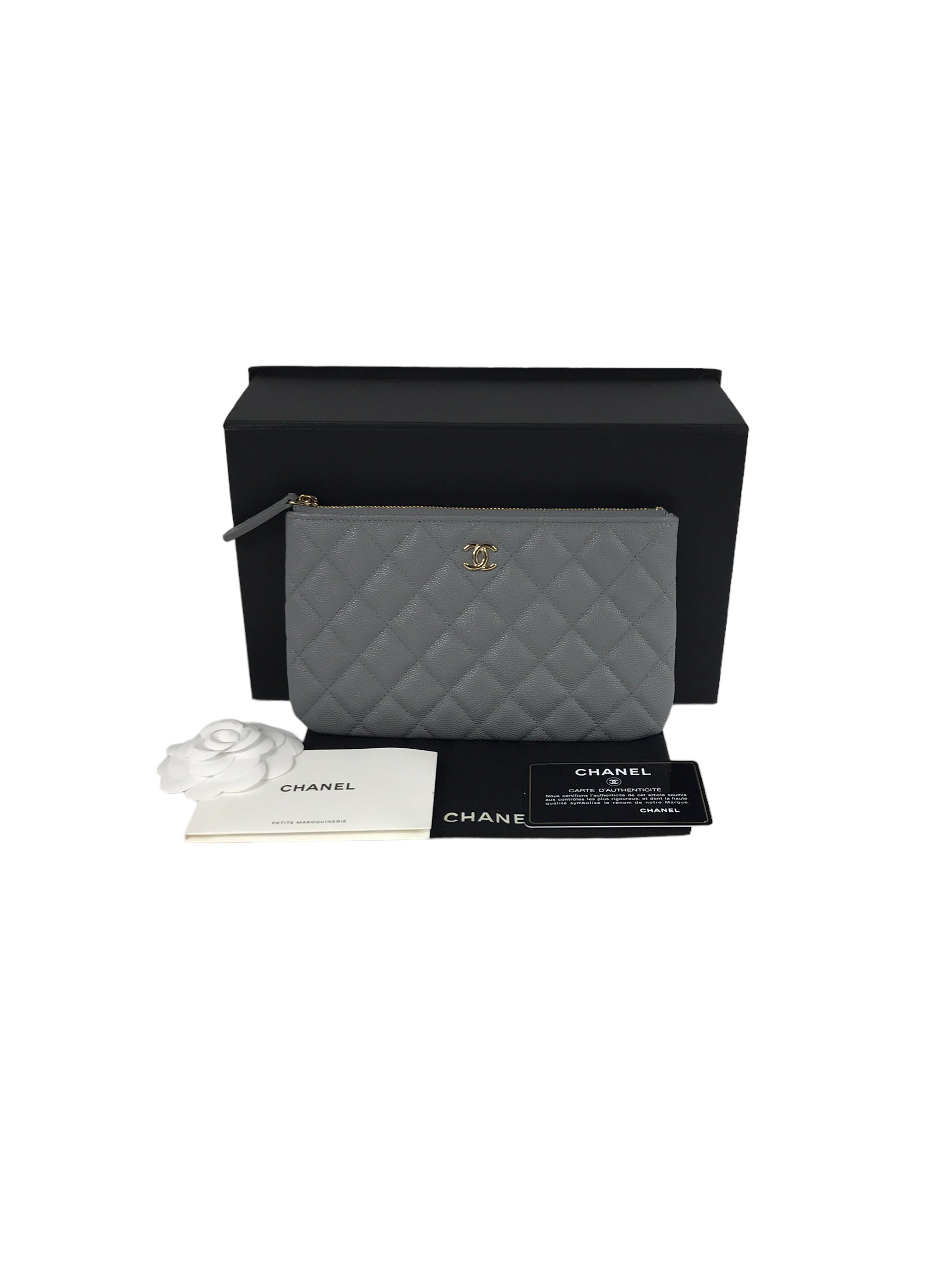 Grey 20C Quilted Caviar O-Pouch W/LGHW