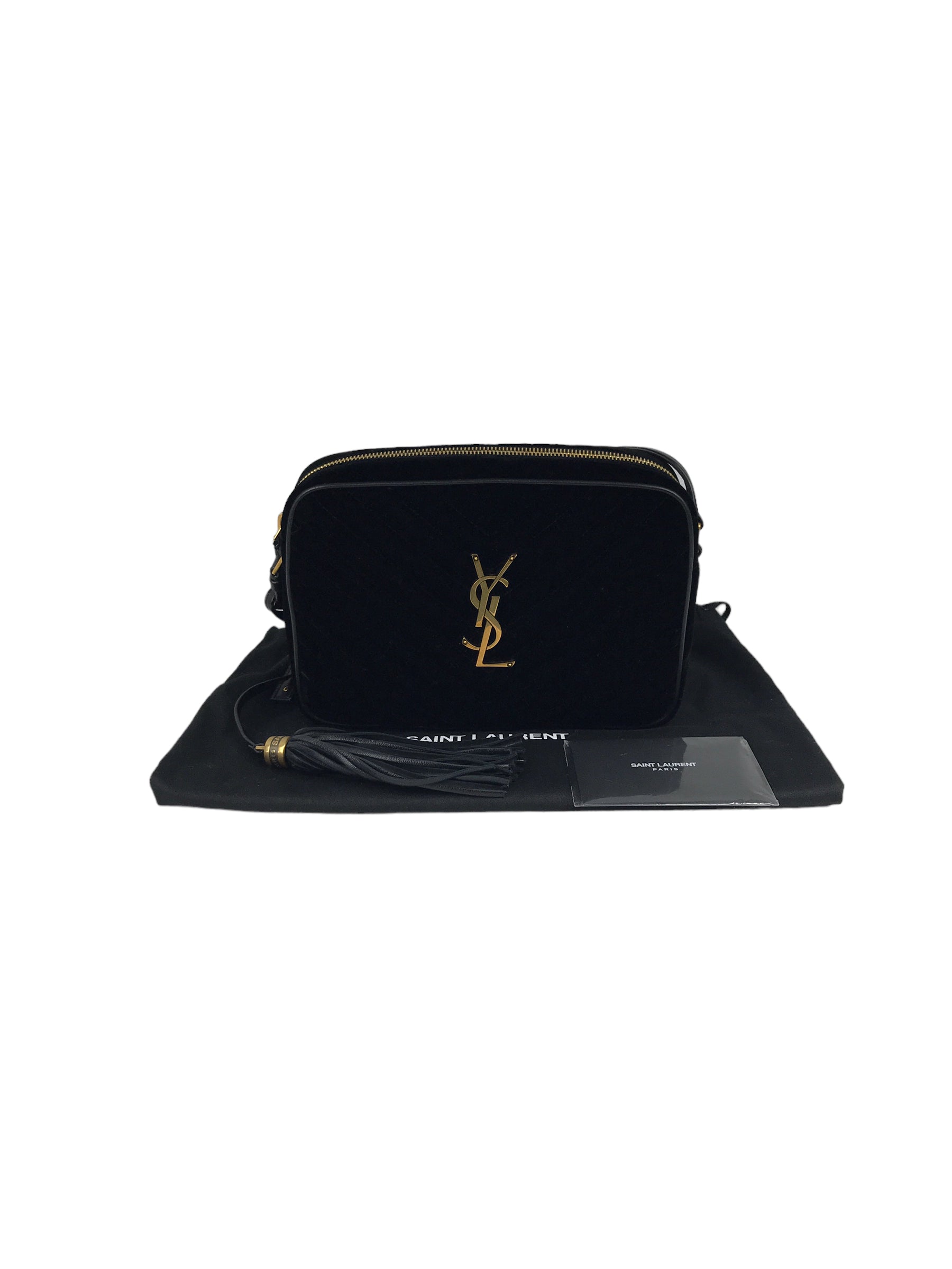 Black Medium Lou YSL Velvet Camera Bag w/AGHW