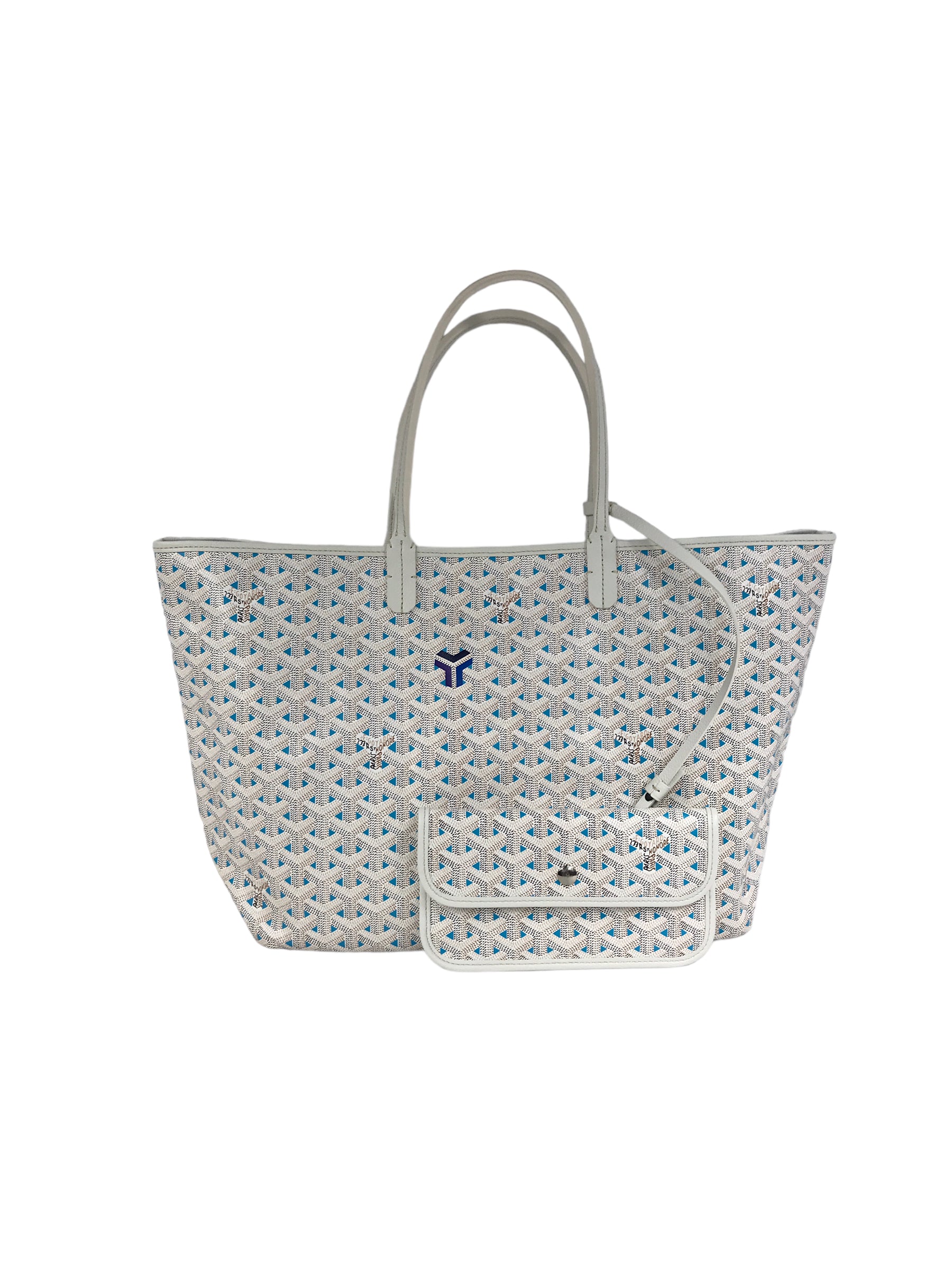 Limited Edition Blue and White Goyardine Canvas and Calfskin Saint Louis Claire-Voie PM Tote