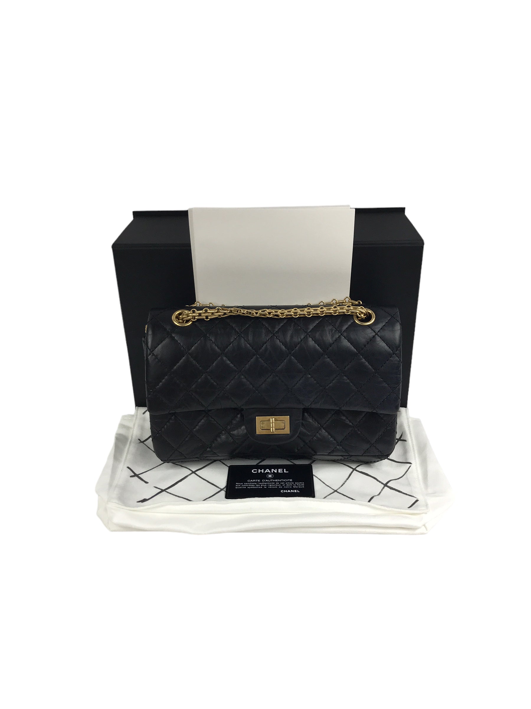 225 Black Quilted Crinkled Aged Calfskin Small Reissue W/AGHW