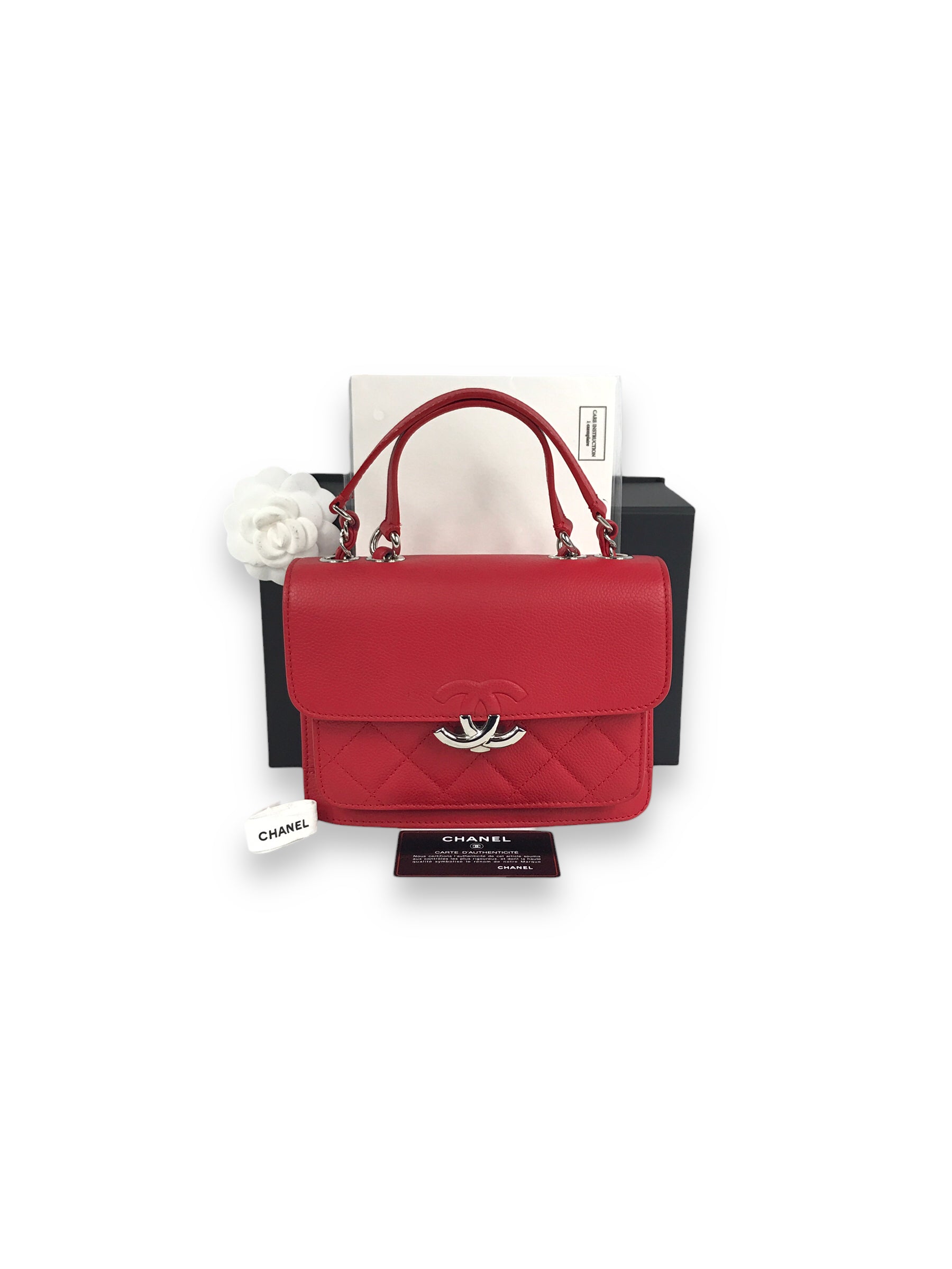 Red Small Caviar CC Box Flap W/SHW