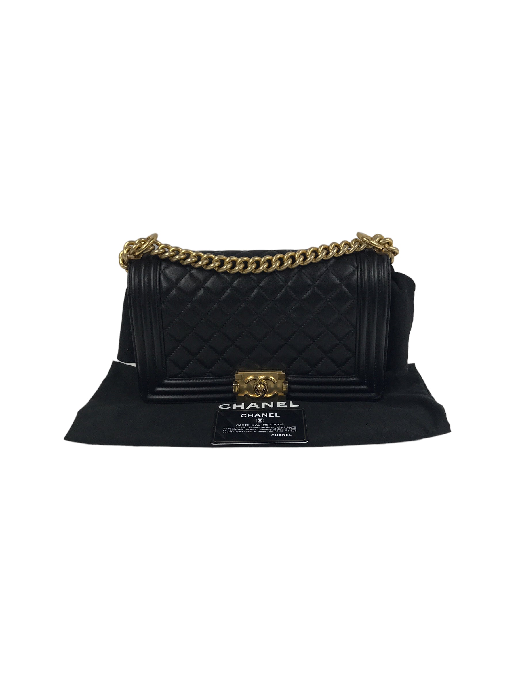 Black Quilted Lambskin Medium Boy Bag W/AGHW