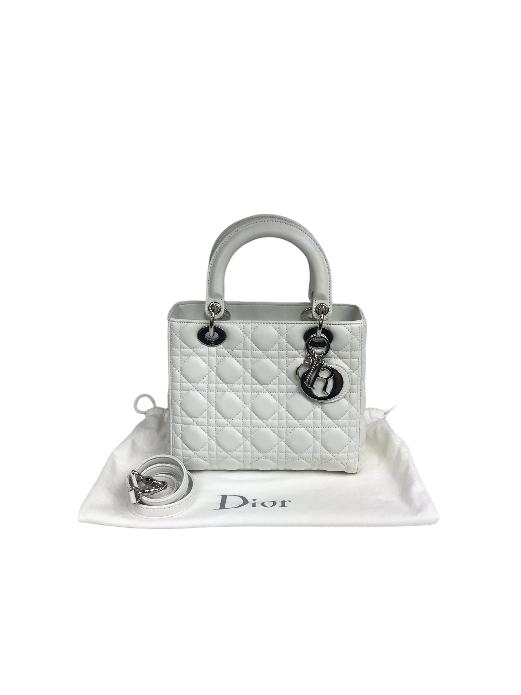 White Medium Lady Dior W/SHW