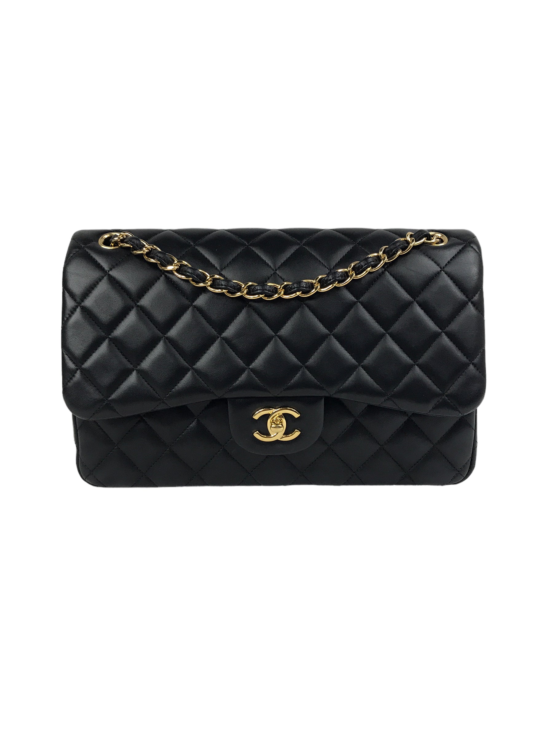 Black Quilted Lambskin Double Flap Jumbo Classics Flap w/GHW