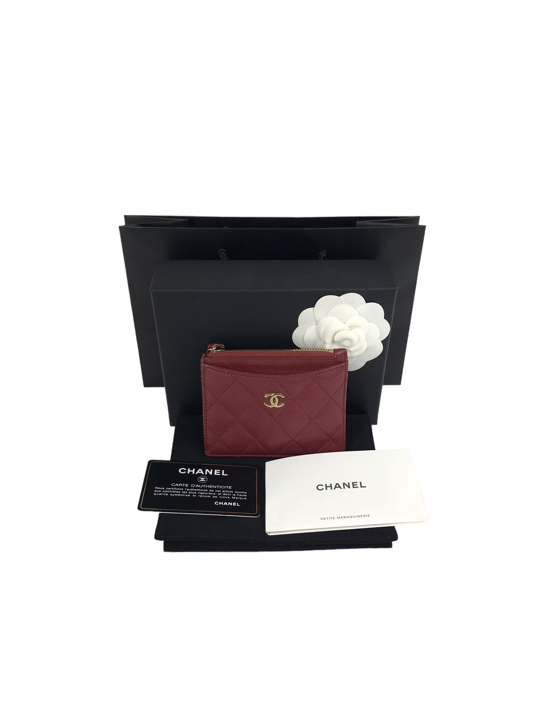 Brick Quilted Caviar CC Zip Card Holder Case w/ GHW