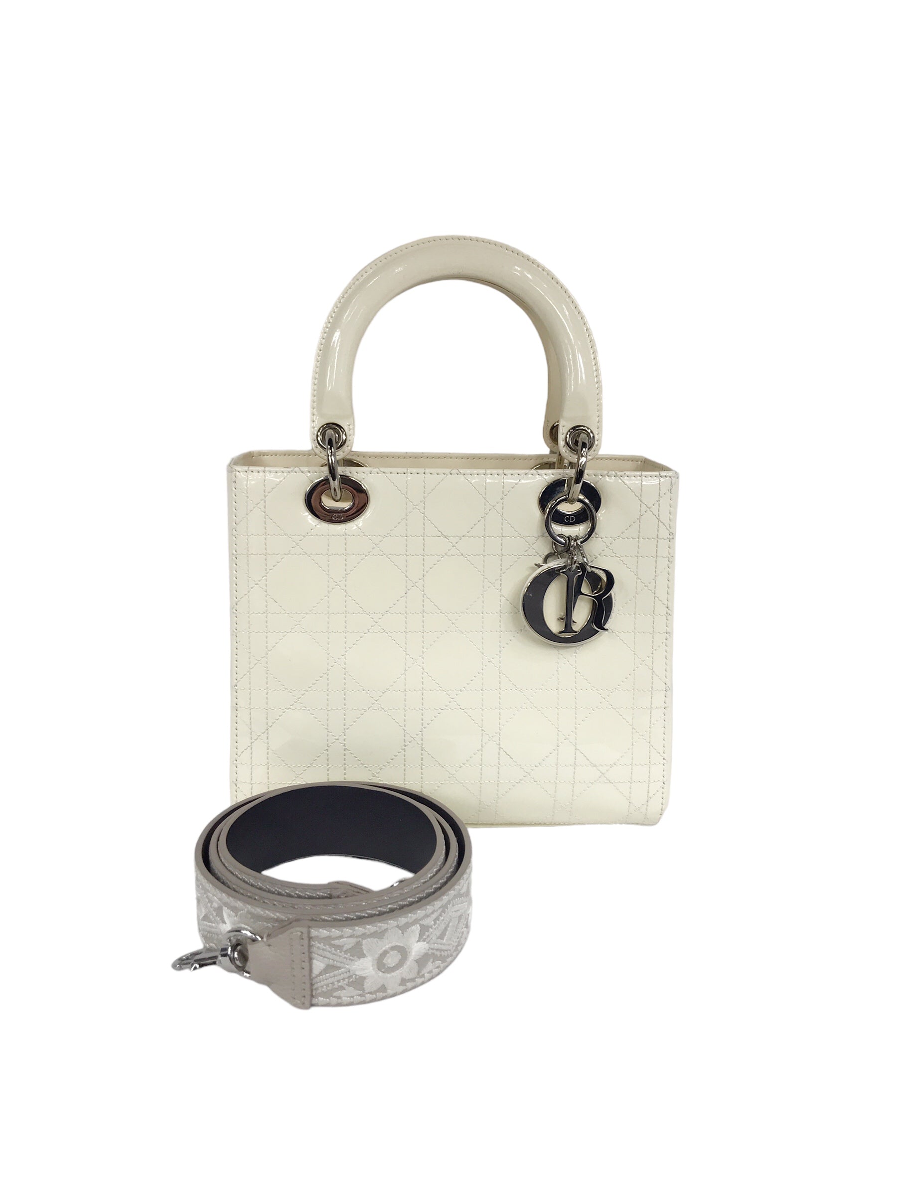 Medium Cream Patent Leather Lady Dior w/SHW