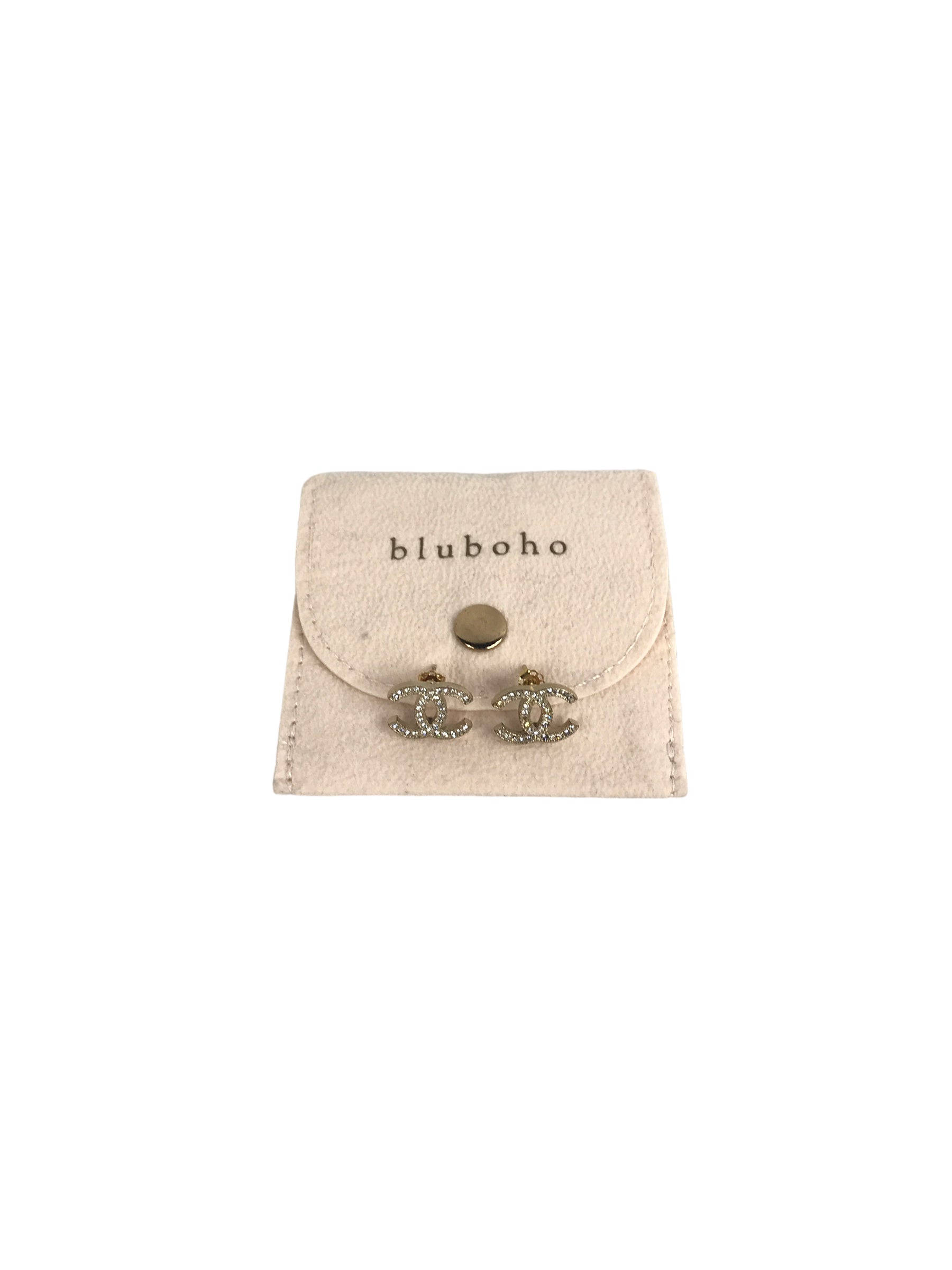 Gold CC Crystal Stud Earrings