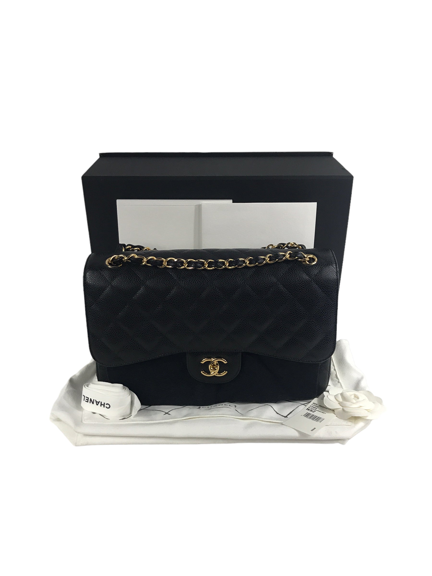 Black Caviar Double Flap Jumbo W/GHW