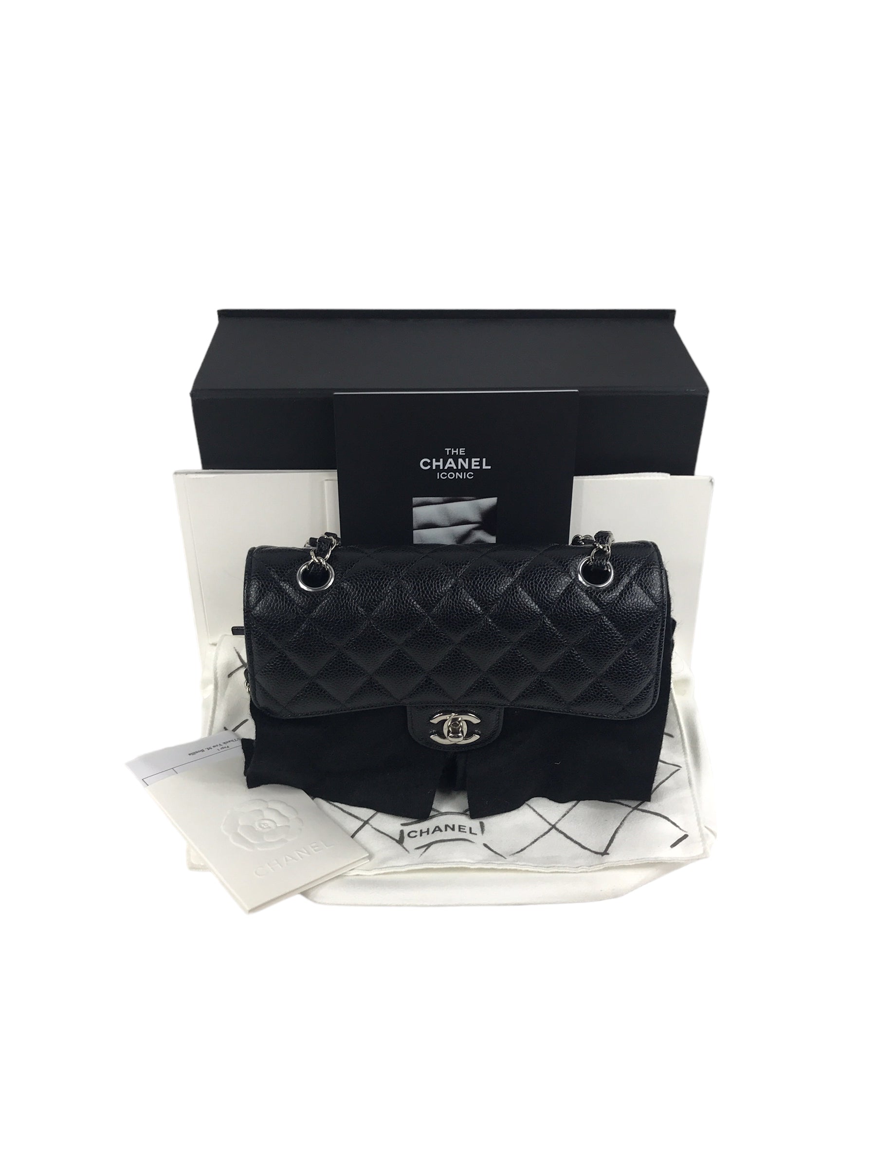 Black Caviar Quilted Small Double Flap Classic Bag w/SHW