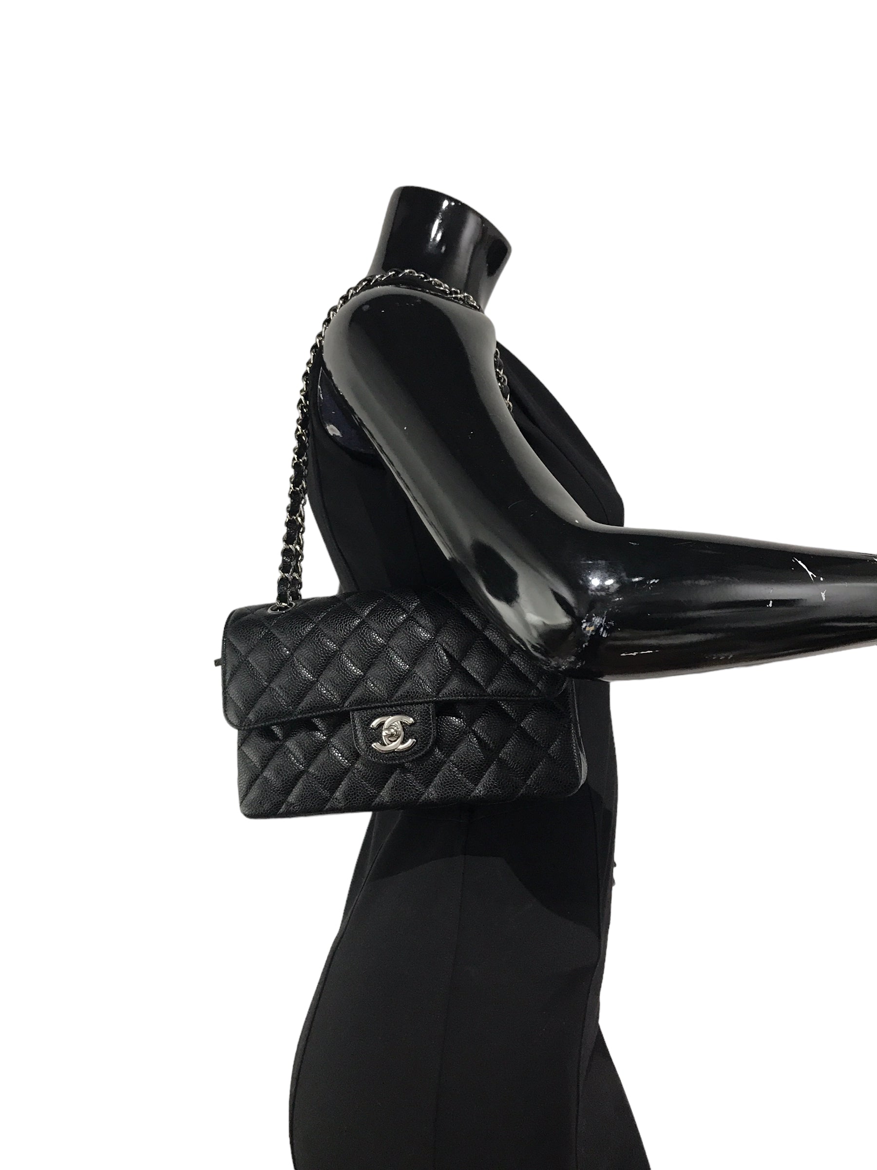 Black Caviar Quilted Small Double Flap Classic Bag w/SHW