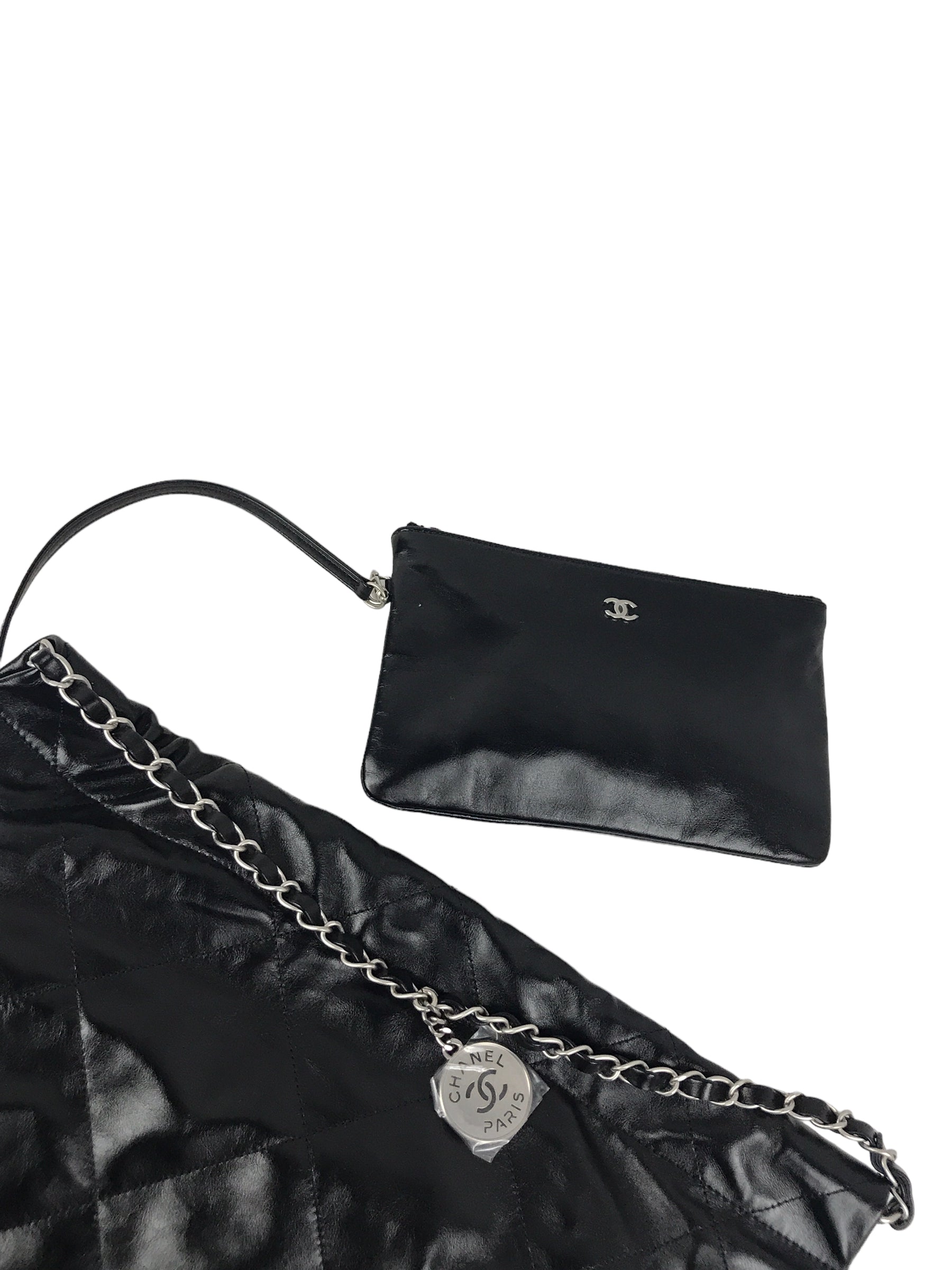 Shiny Black Quilted Calfskin Leather 23S Hobo Bag w/MSHW