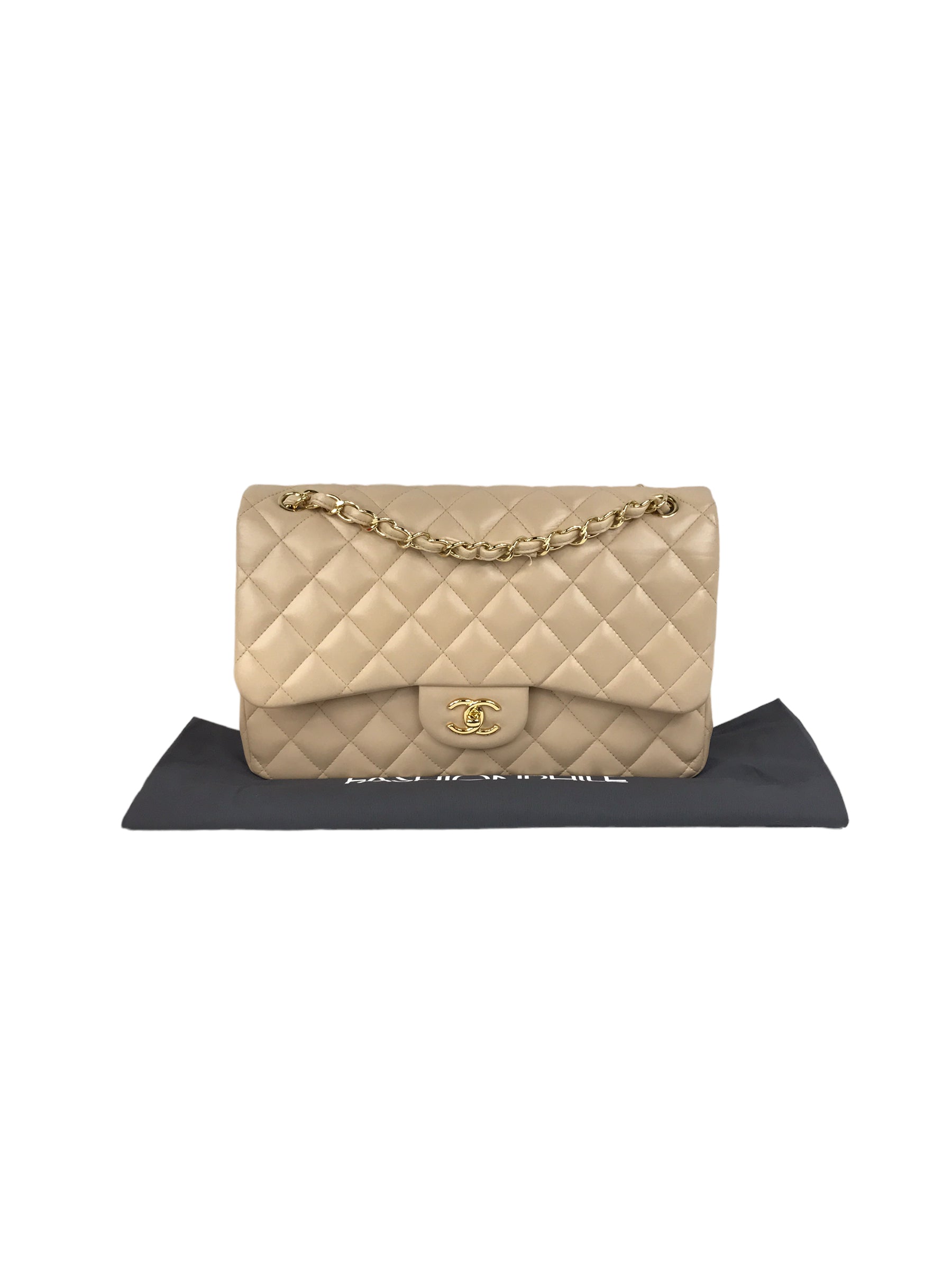 Beige Clair Quilted Lambskin Jumbo w/GHW