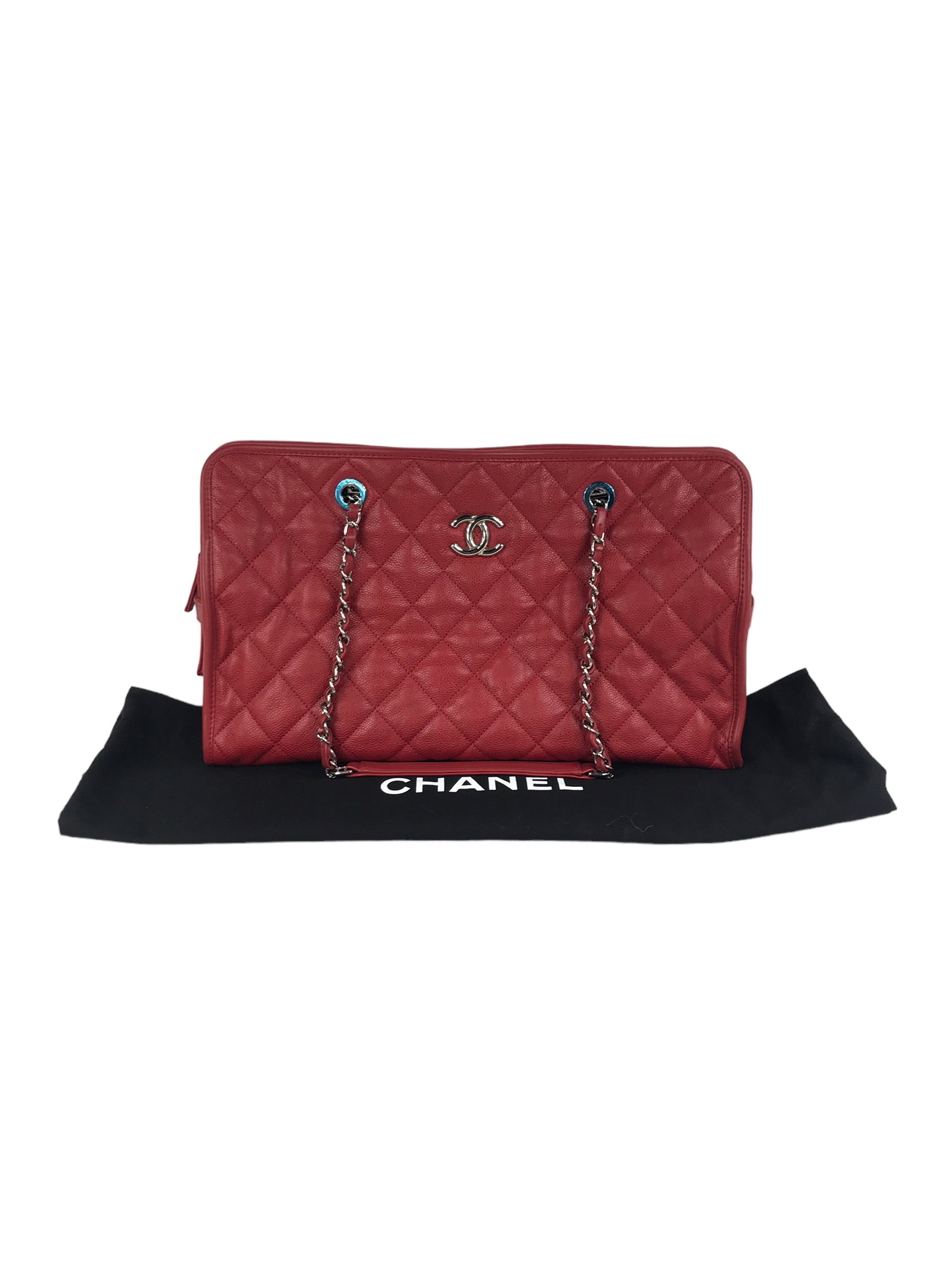 Red Caviar Quilted French Riviera Tote Bag w/SHW