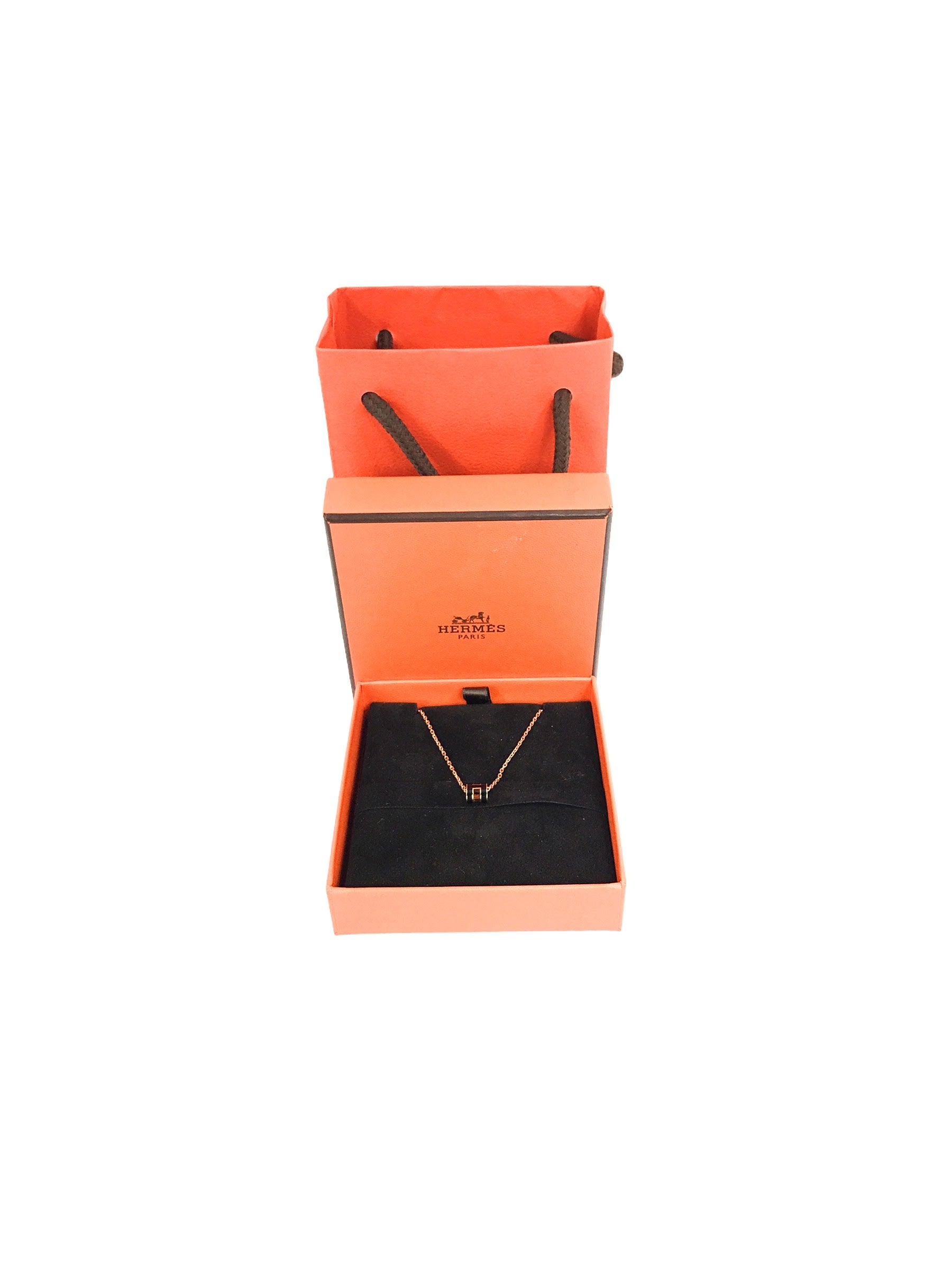 Black Enamel Mini H Pop Rose Gold Necklace