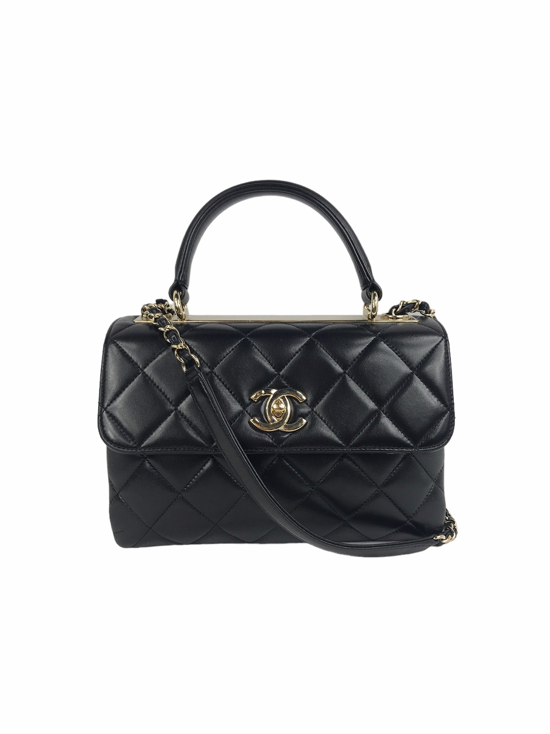 Black Lambskin Quilted Small Trendy W/GHW