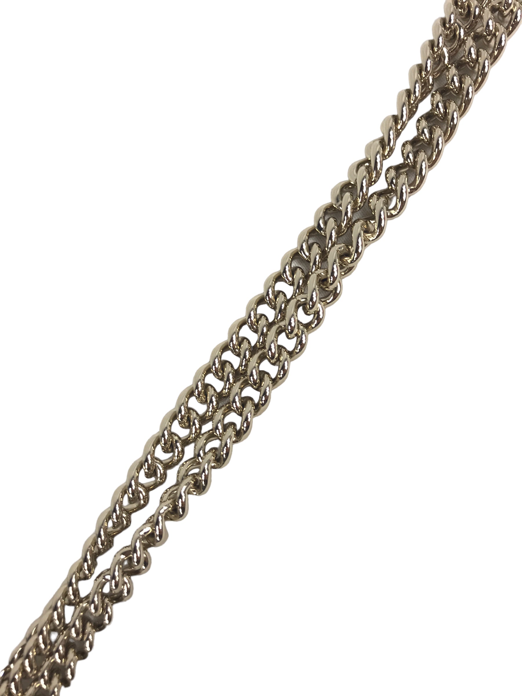 Dove Grey Grained Calfskin Leather Dollar Interlocking GG Wallet On Chain w/GHW