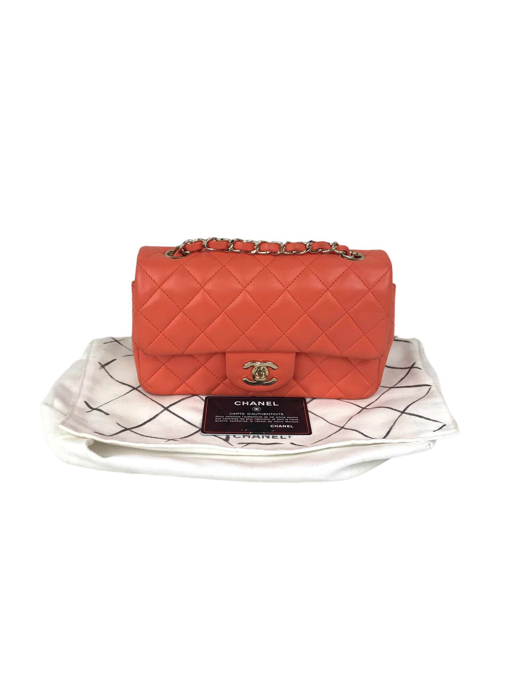 Orange Quilted Lambskin Mini Rectangle w/GHW