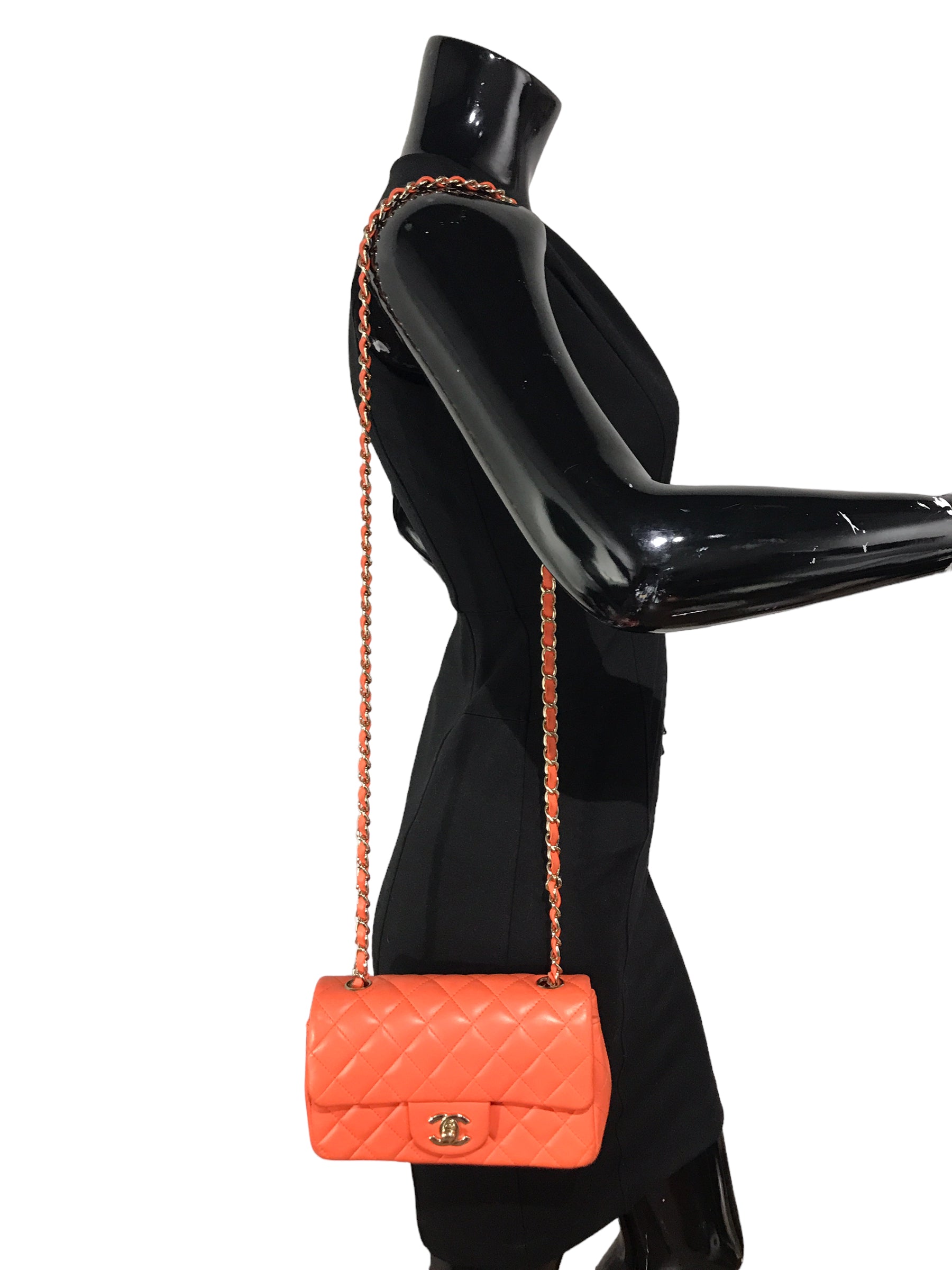 Orange Quilted Lambskin Mini Rectangle w/GHW