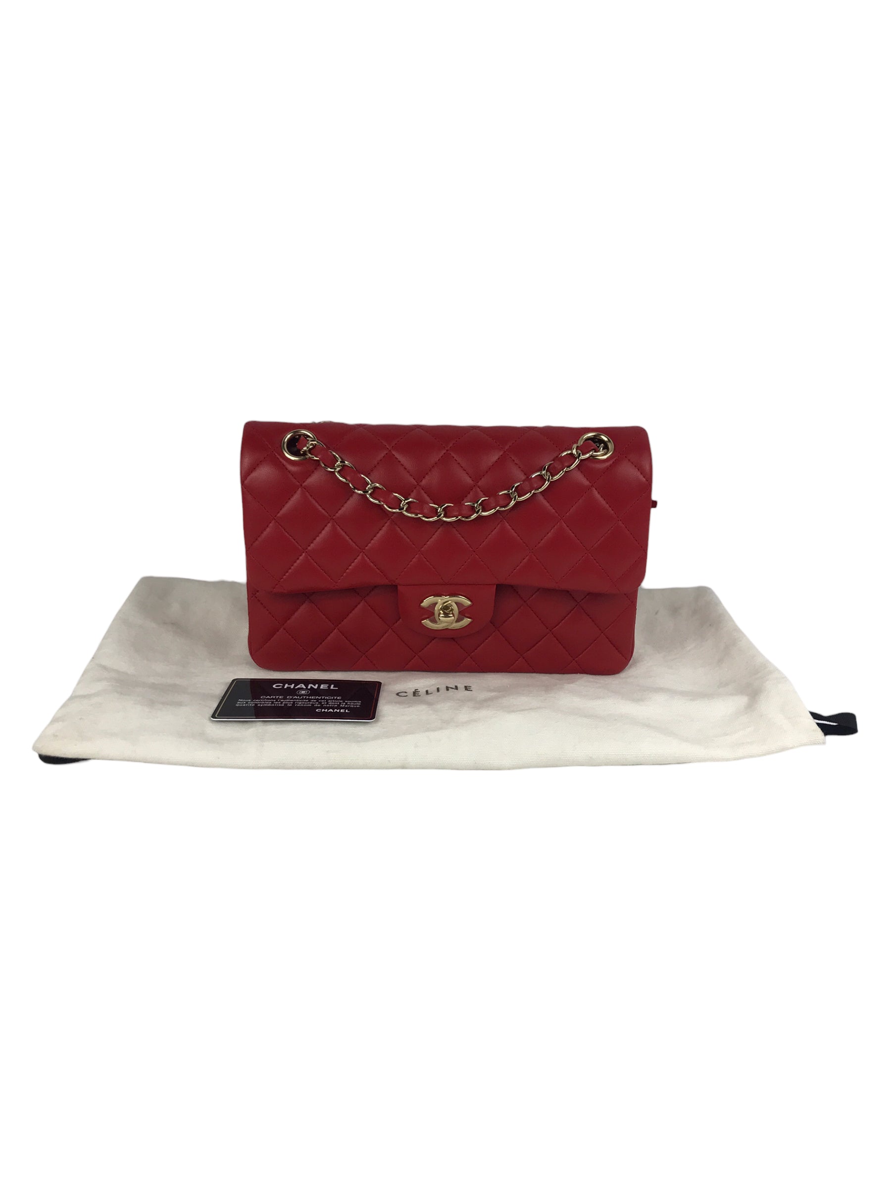 Red Quilted Small Lambskin Double Classic Flap w/GHW