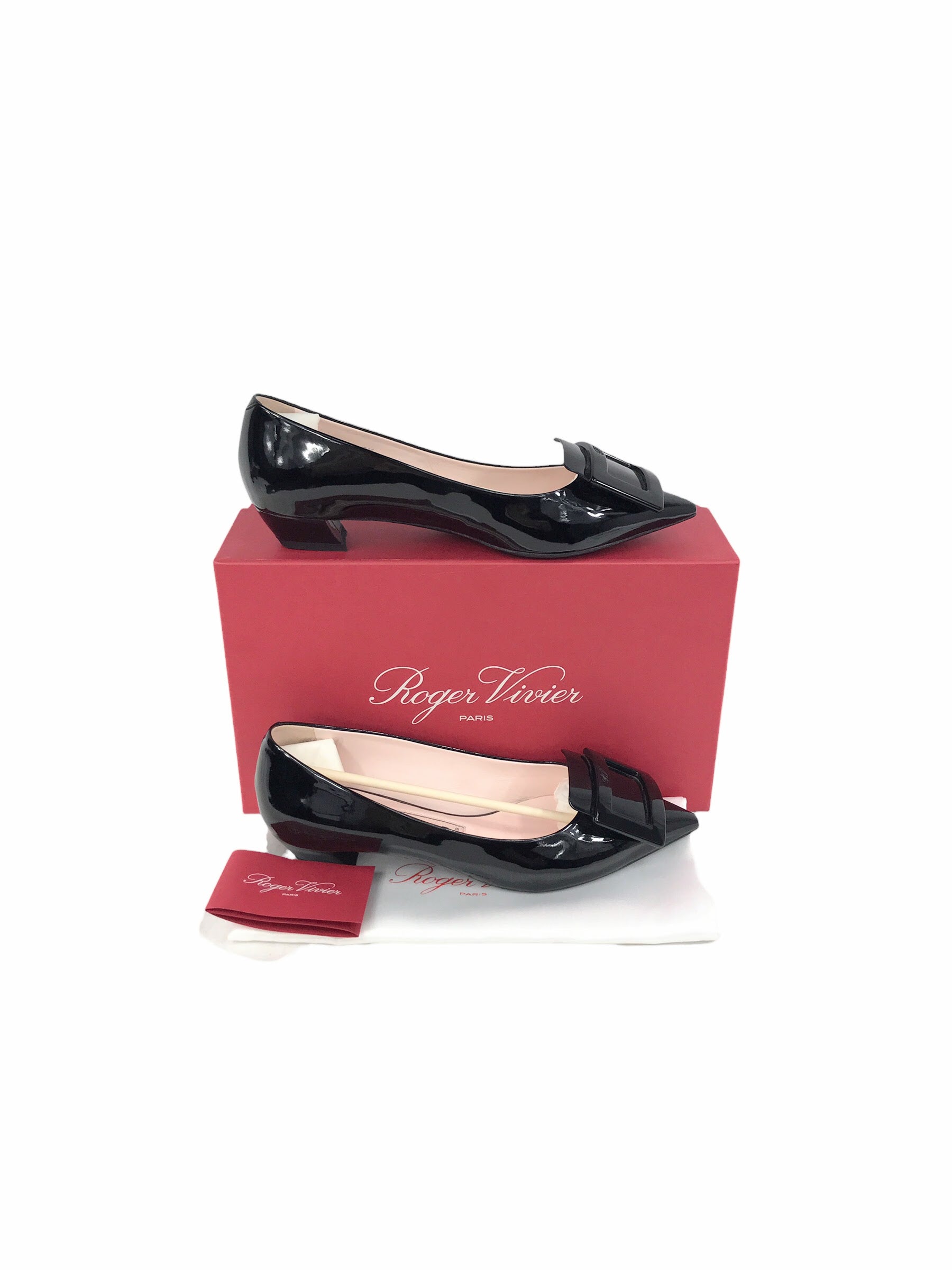 Black Patent Leather Pointed Toe Kitten Heel Ballet Flats