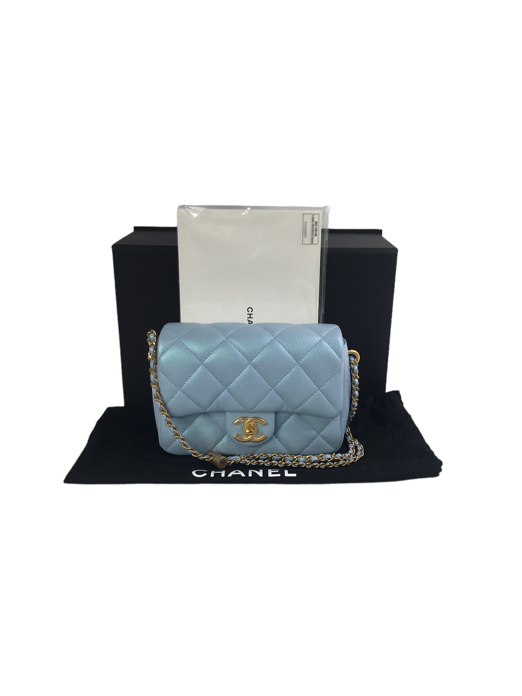Quilted Caviar Ice Blue 21K Iridescent Mini Square W/AGHW