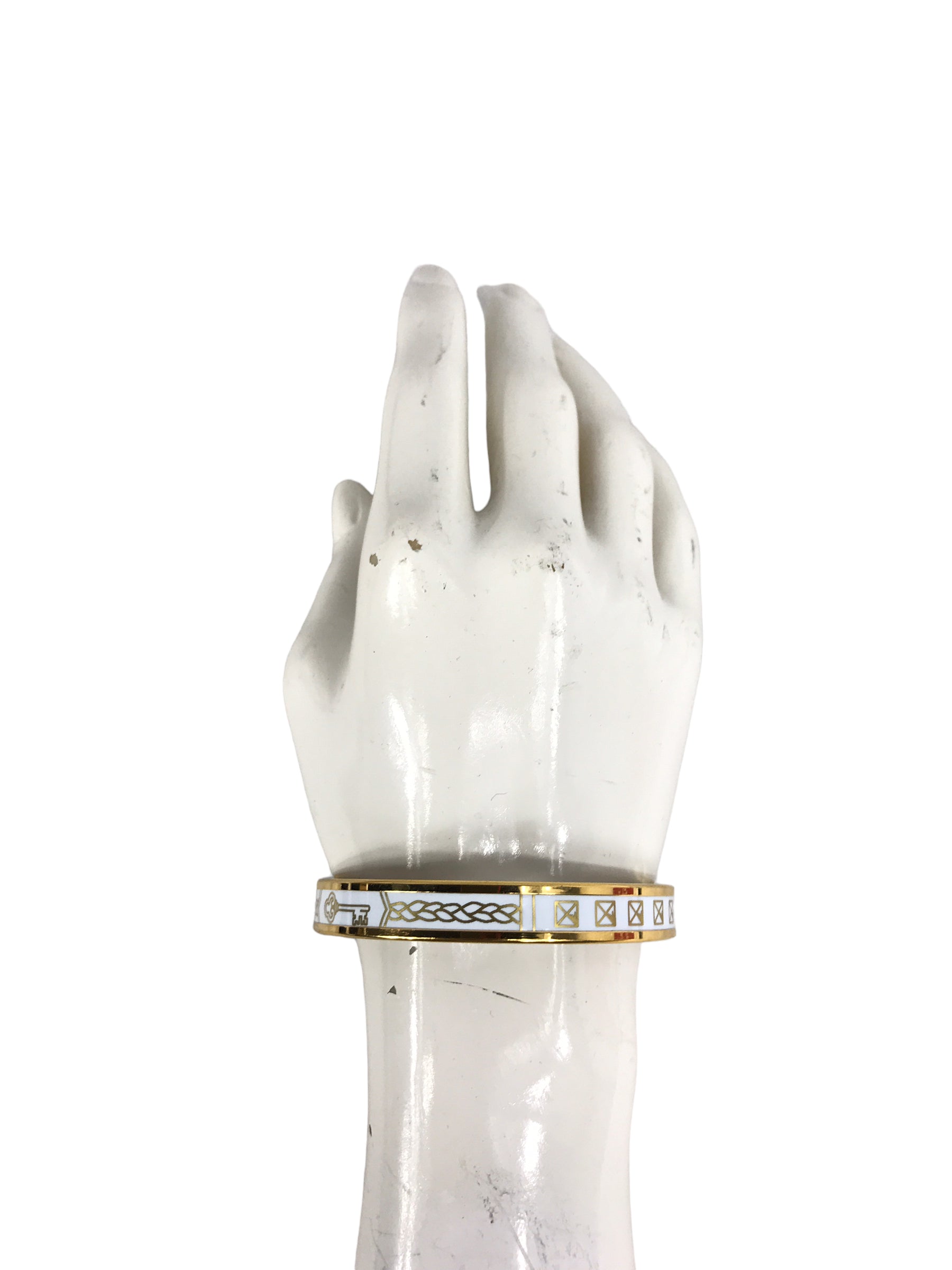 F Les Cles White/Gold Enamel Bangle w/GHW