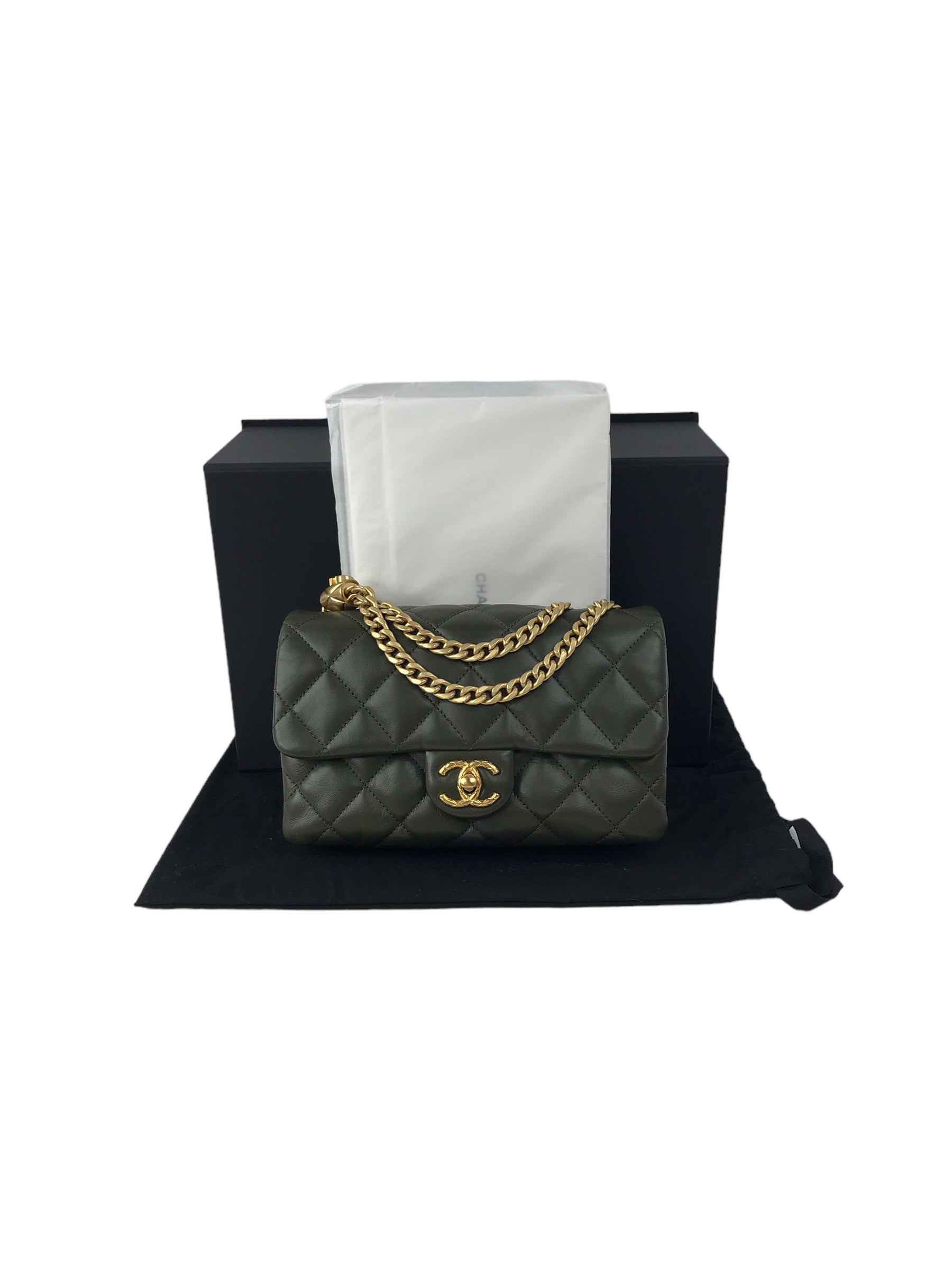 Olive Green Lambskin Quilted Small Pillow Crush Flap Bag w/AGHW