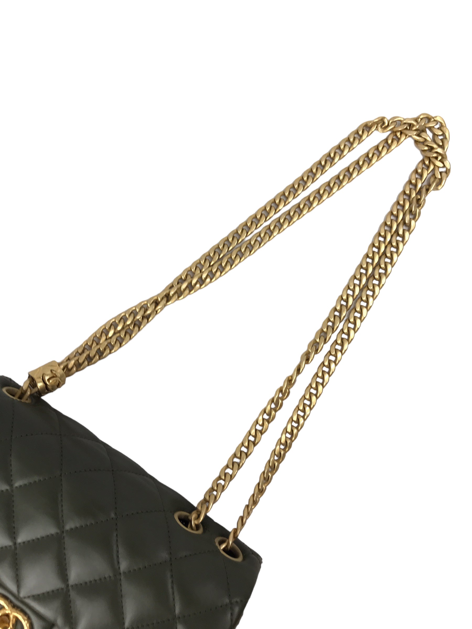 Olive Green Lambskin Quilted Small Pillow Crush Flap Bag w/AGHW