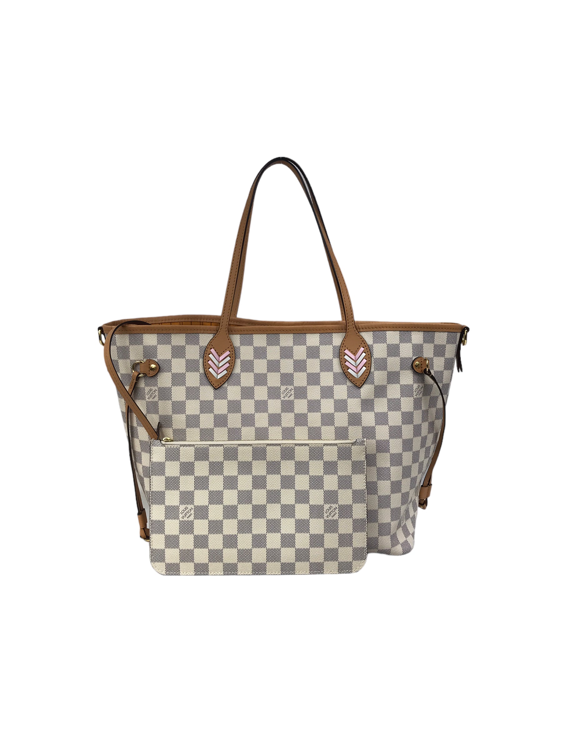 Monogram Coated Canvas Damier Azur Braided Rose Neverfull MM w/GHW