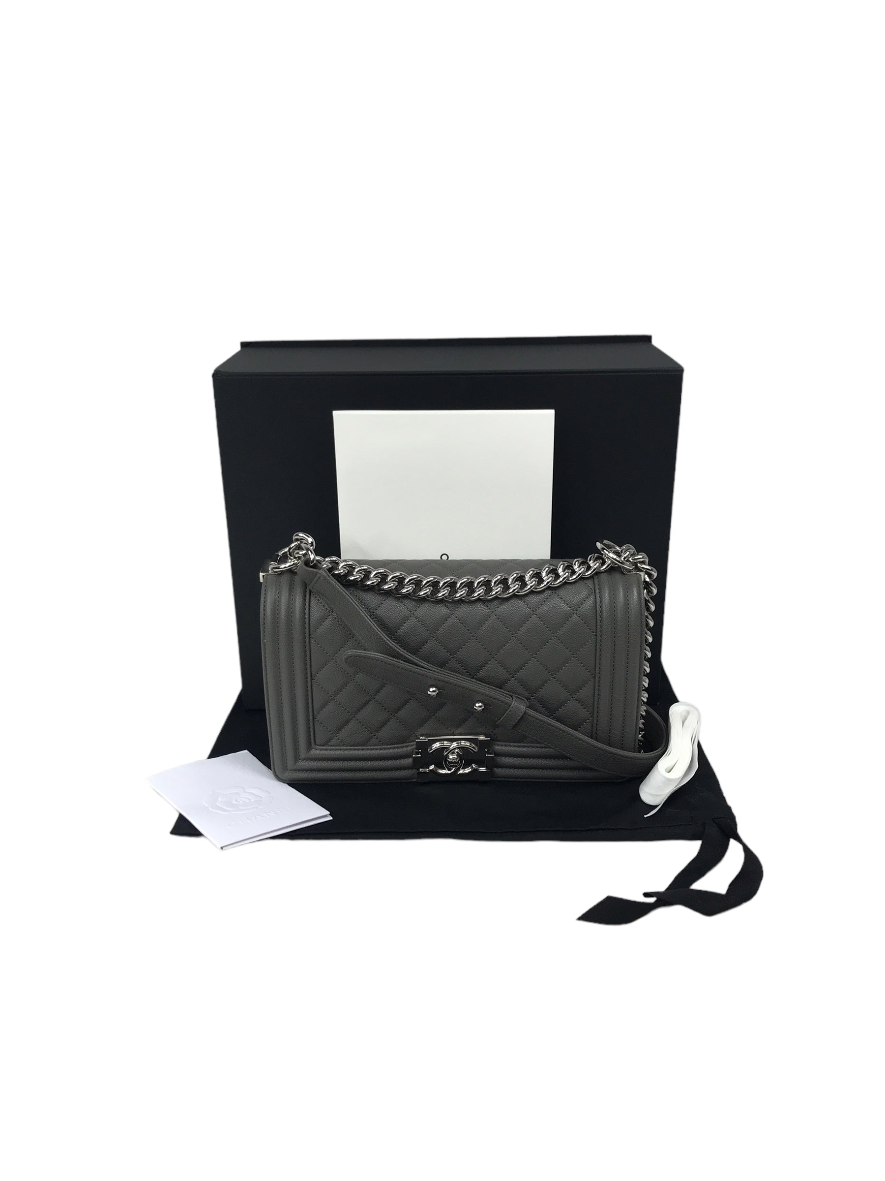 Grey Caviar Quilted Old Medium Boy Bag w/ SHW-ON LAYAWAY