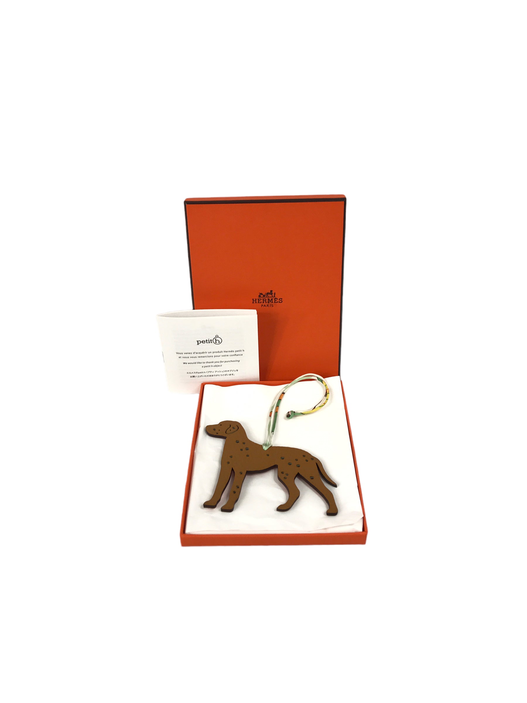 Petite H Dalmatian Bi-colour Rouge/Chai Calfskin Leather Bag Charm w/ silk twill cord