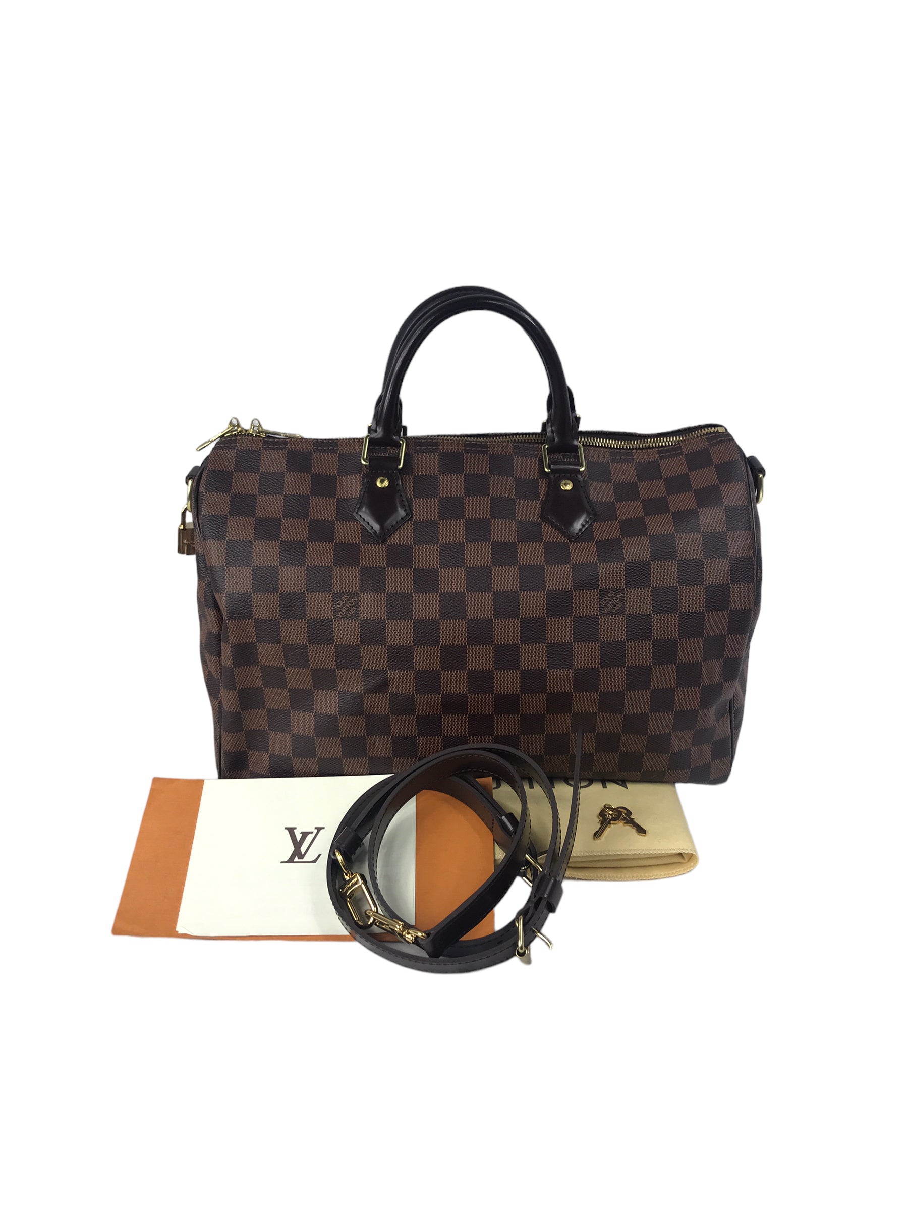 Monogram Coated Canvas Damier Ebene Speedy Bandouliere 35 w/GHW