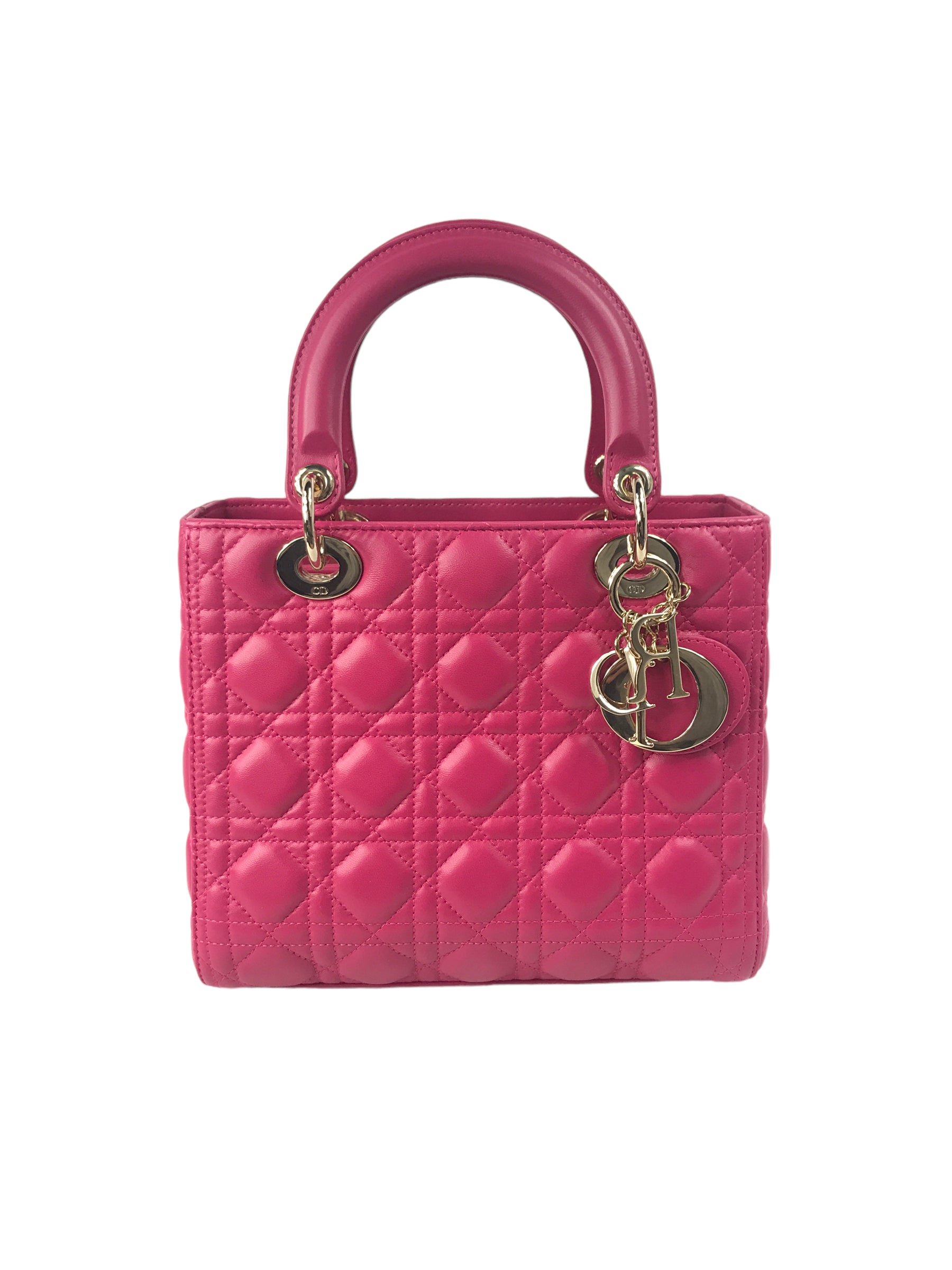 Magenta Medium Lambskin Leather Lady Dior w/GHW