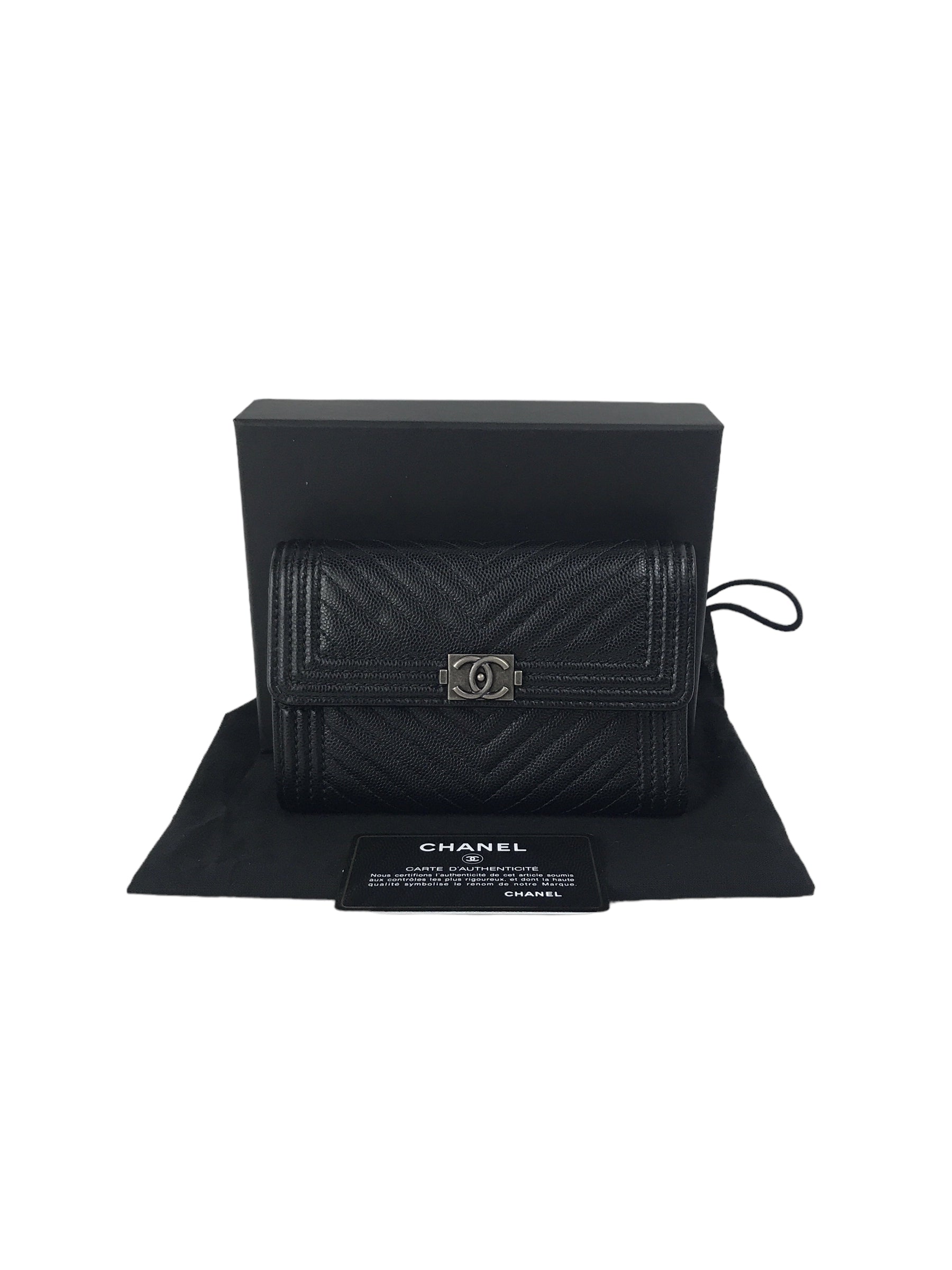 Black Caviar Chevron Boy Flap Wallet w/RHW